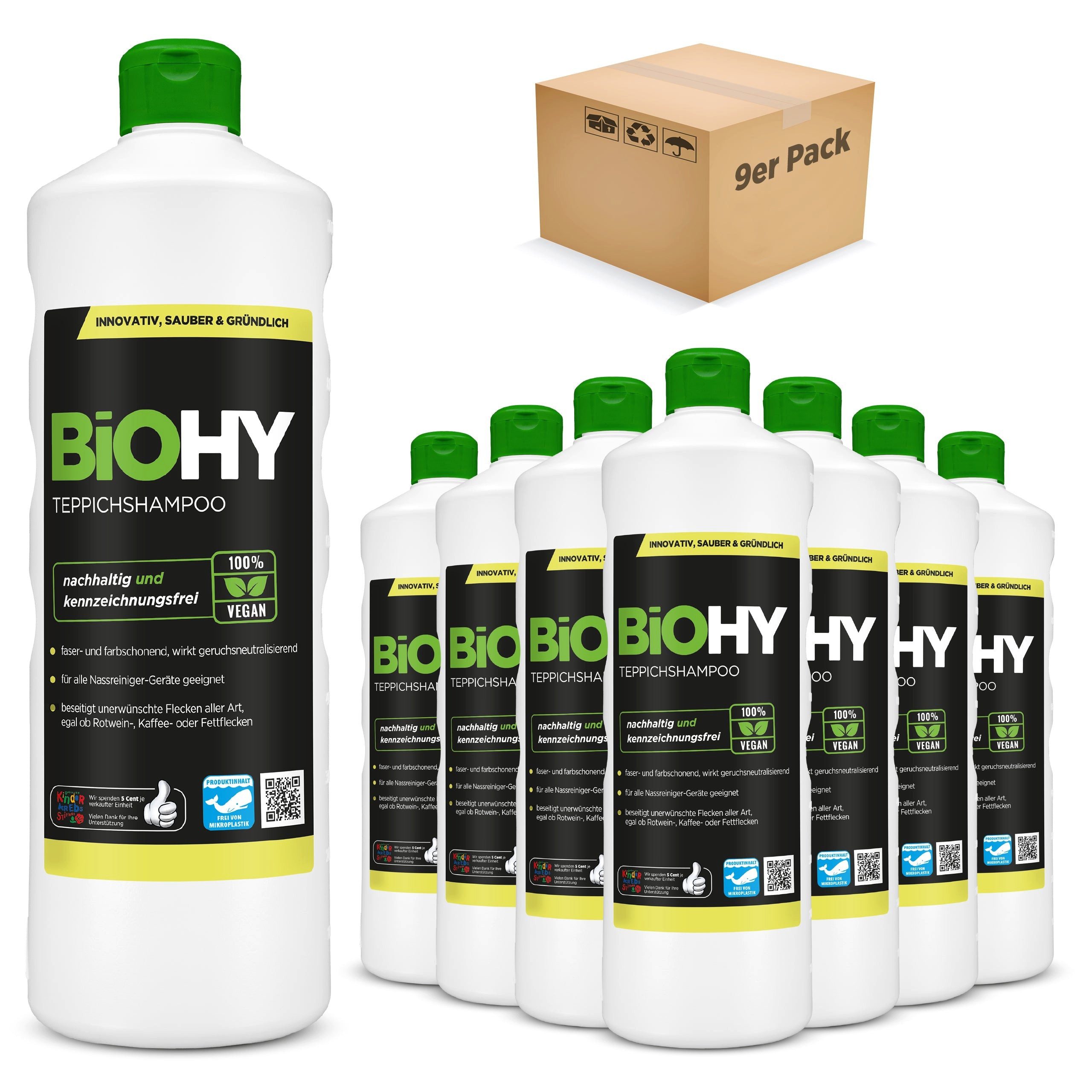 BiOHY Teppichshampoo 9er Pack (9 x 1 Liter Flasche) Teppichreiniger (9-St)