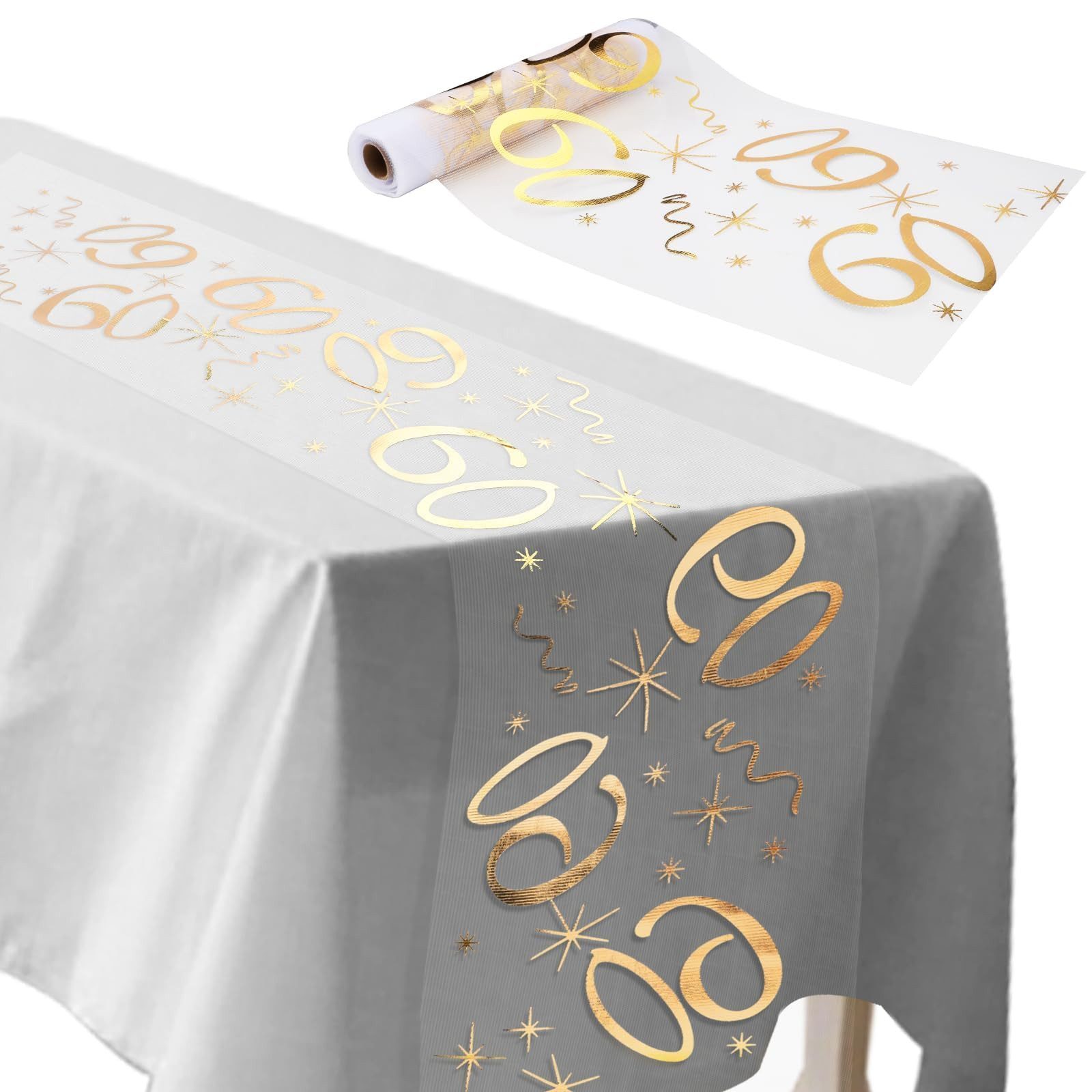 FOUORTUNATE-BEE Tischläufer Tischläufer Tischdeko Geburtstag Zuschneidbar Tischläufer Gold (Männer und Frauen für Geburtstagsparty Jubiläumsfeier, 28 cm x 10 m)