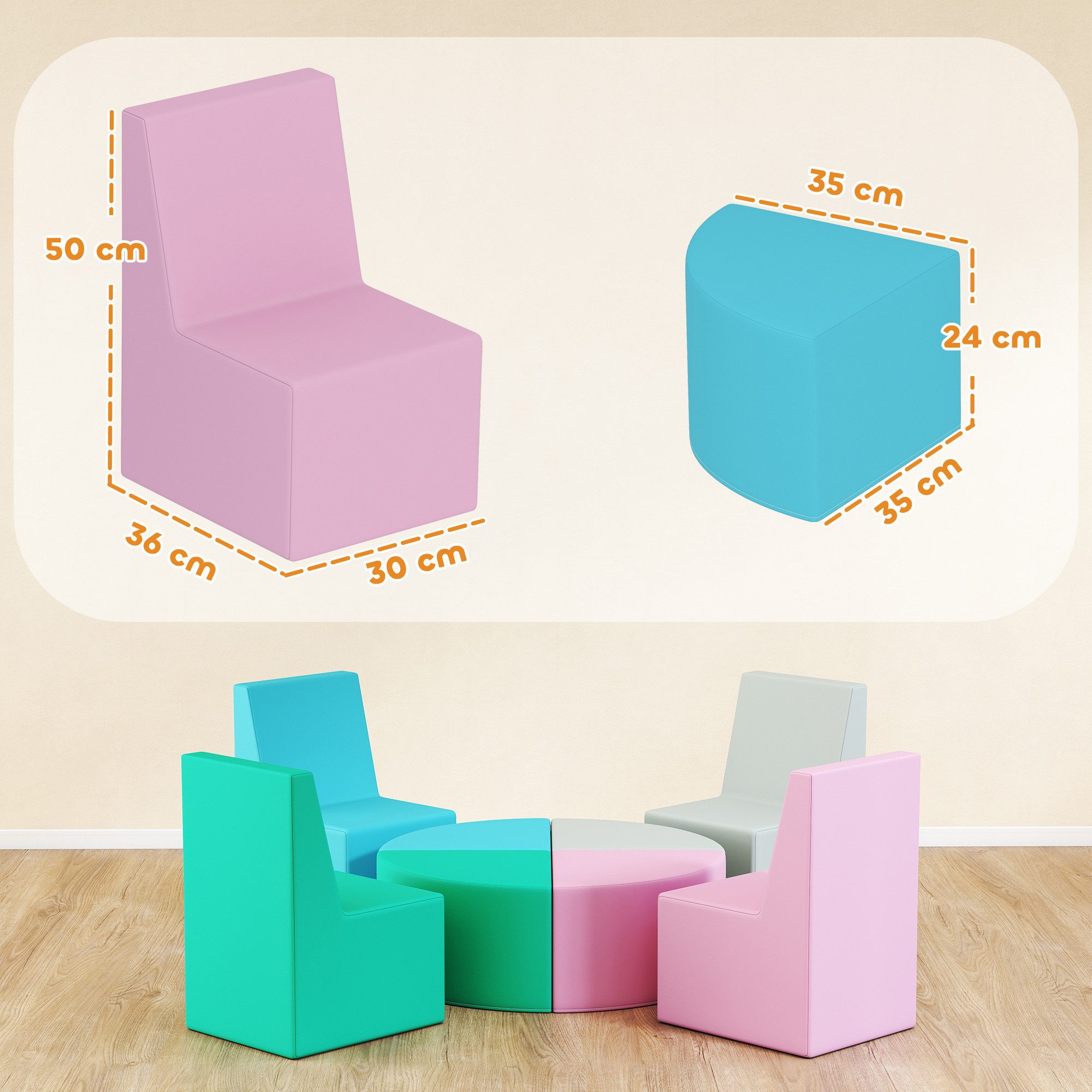 AIYAPLAY Bauklötze mit Tisch- und Stuhldesign klettern Riesenbausteine Spielbausteine, (Kinder Softbausteine, 8 St., Schaumstoff Bausteine), für Baby & Kleinkinder Mehrfarbig
