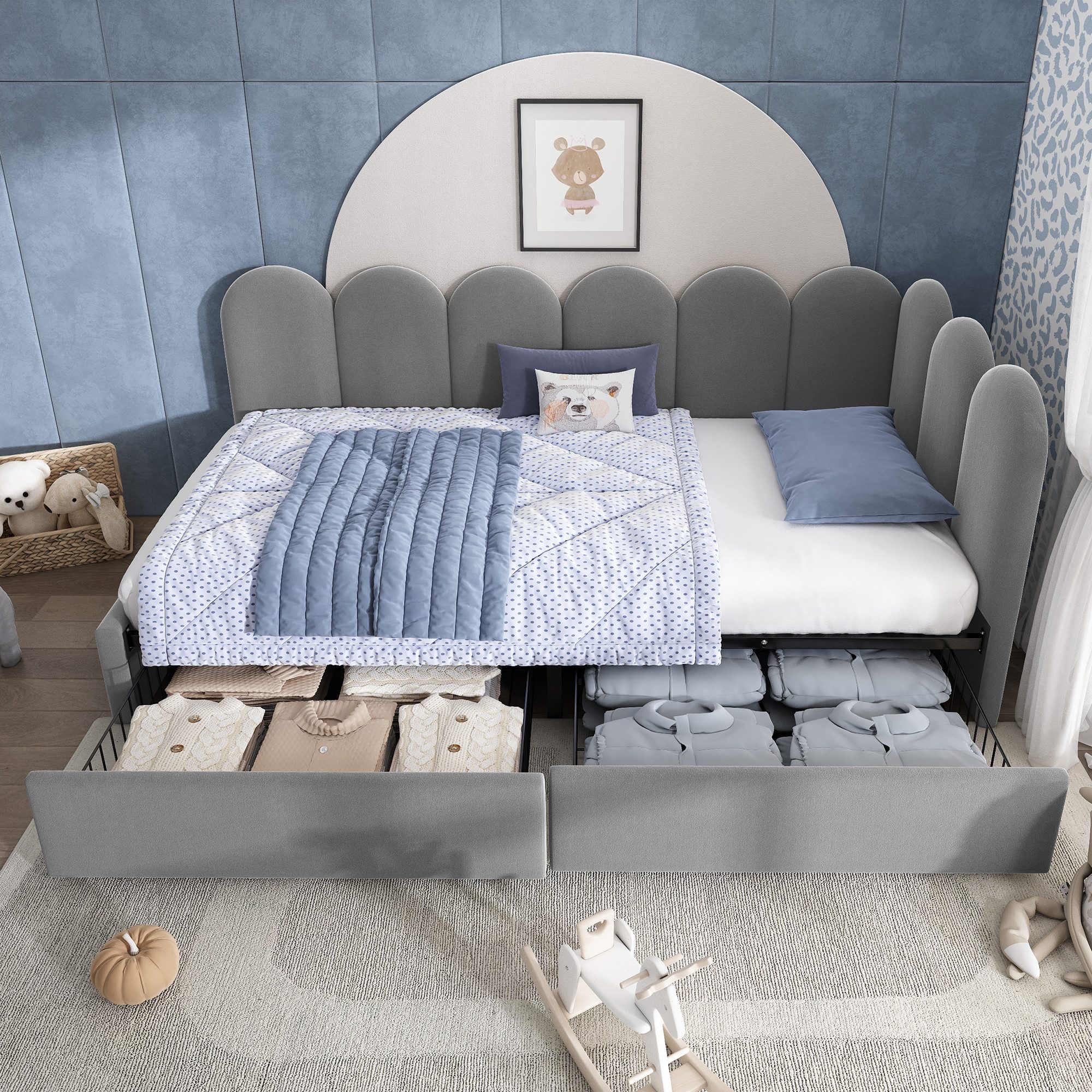 Odikalo Schlafsofa Polsterbett 90x190 Schlafcouch mit Schubladen, mit Schubladen Stauraumbett Samt Daybett Tagesbett Schlafsofa 90x190cm mit Lattenrost Jugendbe – Bild 3 von 5