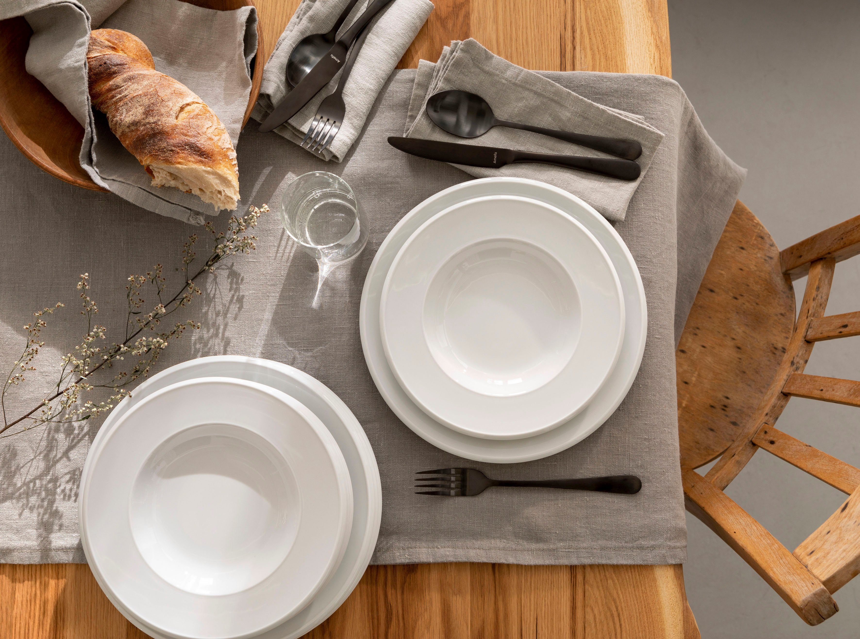 Retsch Arzberg Tafelservice Geschirr-Set Novo (12-tlg), 6 Personen, Porzellan, Teller Set, weiß, Made in Germany, 12 Teile, für 6 Personen