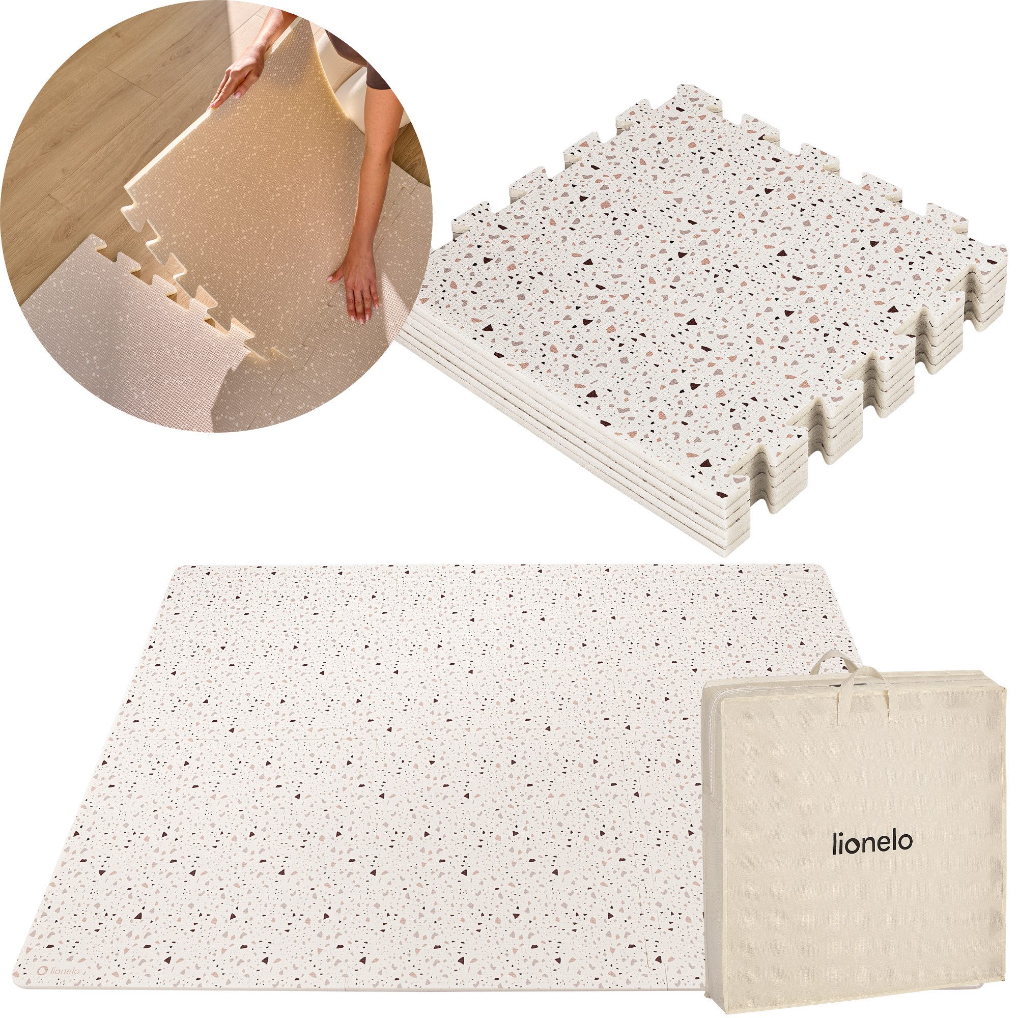 lionelo Spielmatte YOKA (Set, Set / Boho design), Geruchsneutral/beidseitig rutschfest/0+ Monate/tragbar