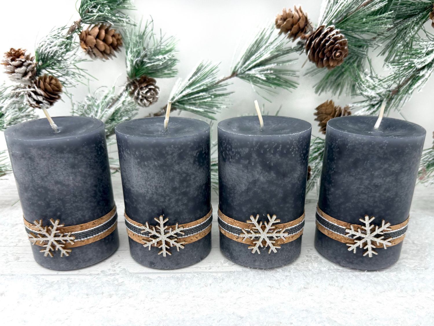 ZauberDeko Stumpenkerze 4 Adventskerzen Stumpenkerze Grau günstig online kaufen
