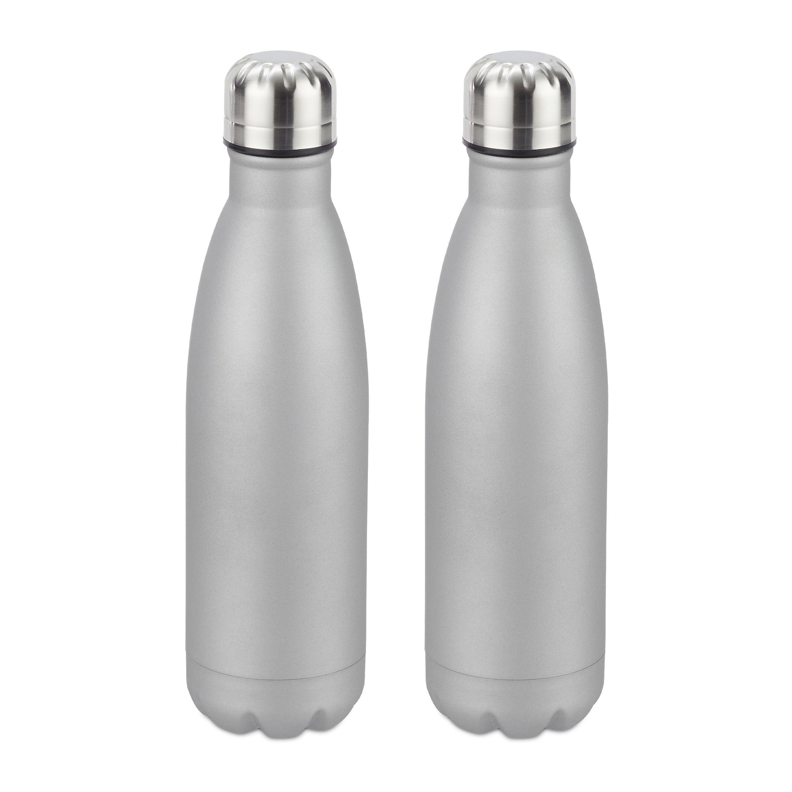 Isolierflasche 2 x Trinkflasche Edelstahl silber