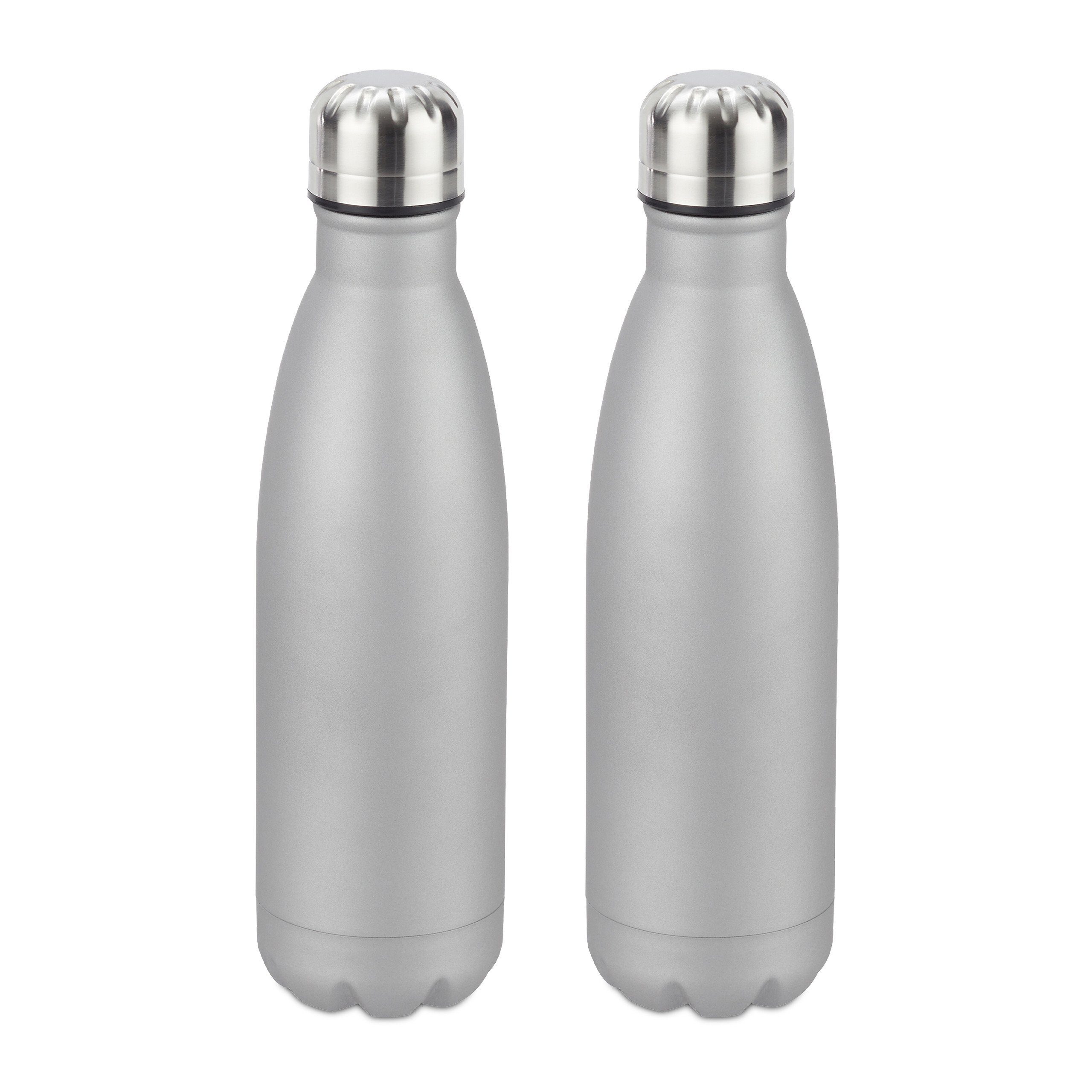 relaxdays Isolierflasche 2 x Trinkflasche Edelstahl silber