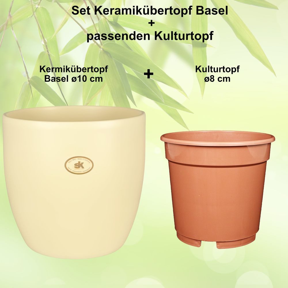 Heimwerkercenter Übertopf Set - Keramikübertopf Basel ø10 cm, perlmutt matt + Kulturtopf ø8