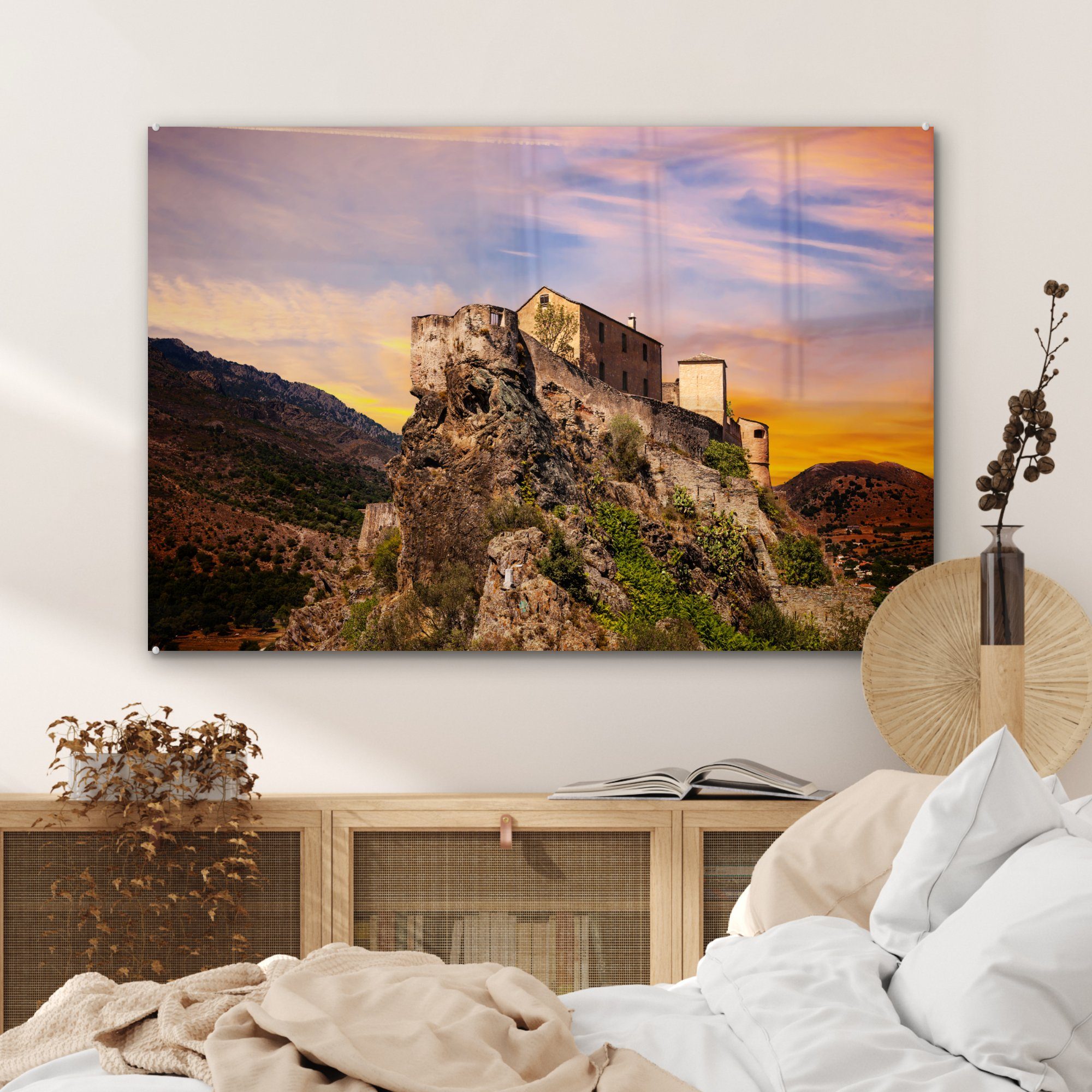 MuchoWow Acrylglasbild & Wohnzimmer Korsika, auf (1 Schlafzimmer Sonnenuntergang Acrylglasbilder St)