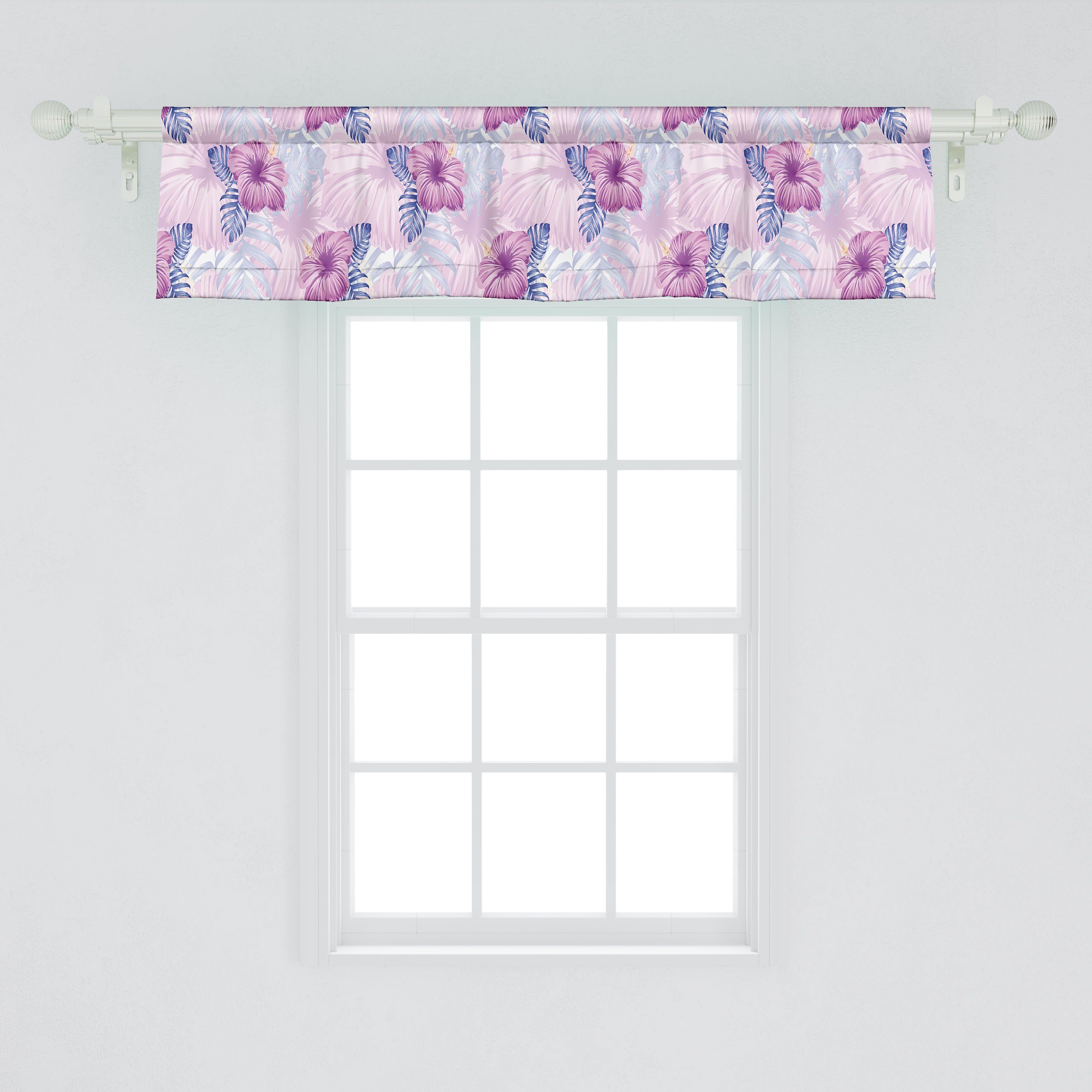 Scheibengardine Vorhang Volant für Botanische Küche mit Dekor Microfaser, Stangentasche, Schlafzimmer Orchideen-Abbildung Lila Abakuhaus