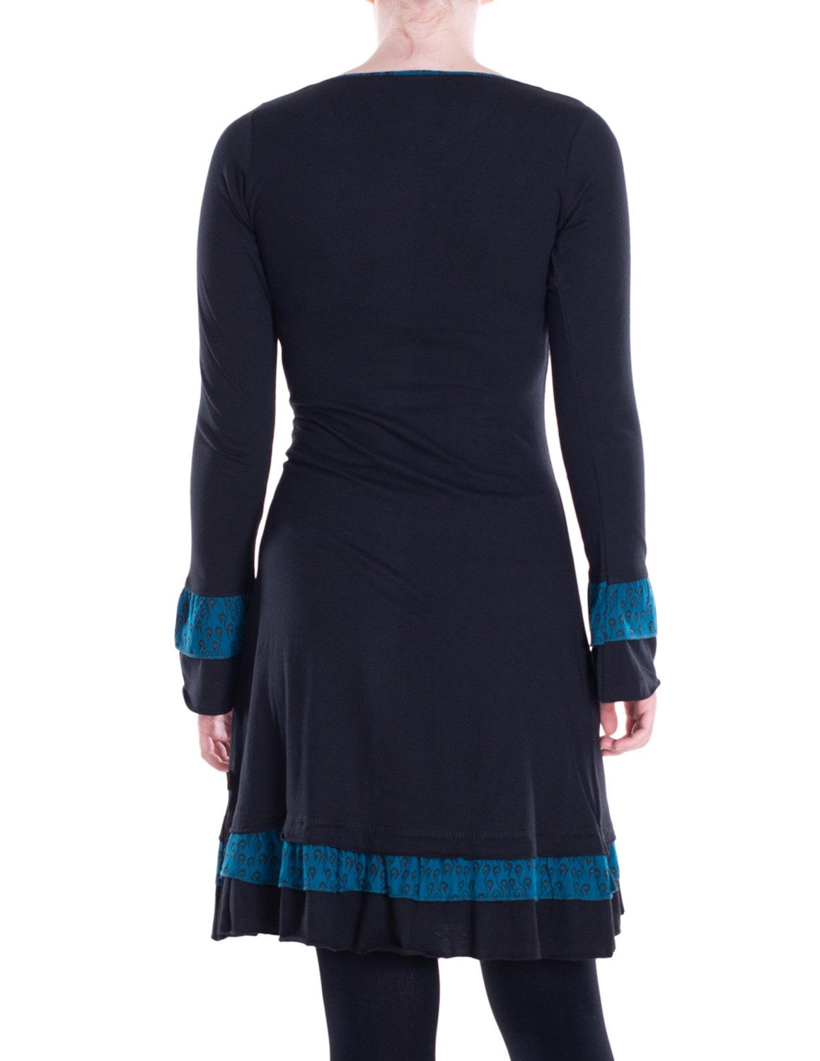 Vishes Midikleid Damen knielang Kleid Baumwolle Blumen-Muster Lagenlook-Design Rüschen Alternative Bekleidung, Ethno, Hippie, Retro Style