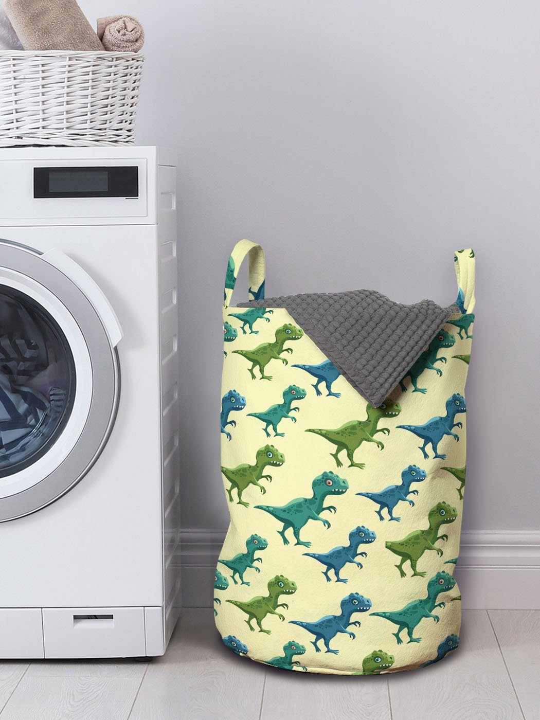 Dinosaurier Wäschesäckchen Patterns Wäschekorb für Abakuhaus Griffen Waschsalons, Waliking mit Tiere Kordelzugverschluss