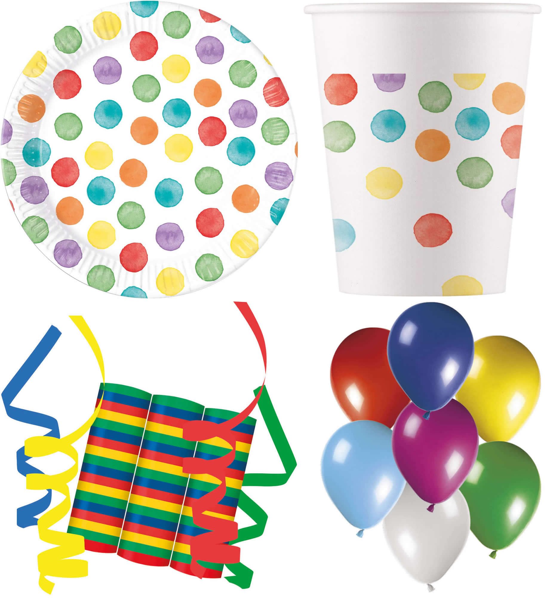 Procos Einweggeschirr-Set 120-tlg Set Kindergeburtstag Party Feier Deko Motto Dots Punkte bunt (120-tlg), 8 Personen