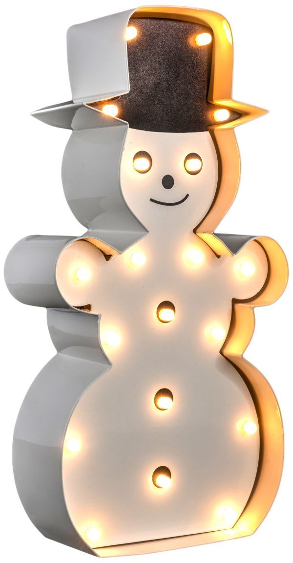 integriert, fest - LED Dekolicht 19 festverbauten LEDs MARQUEE 12x23 mit cm Snowman, Warmweiß, Tischlampe LED LIGHTS Wandlampe, Snowman