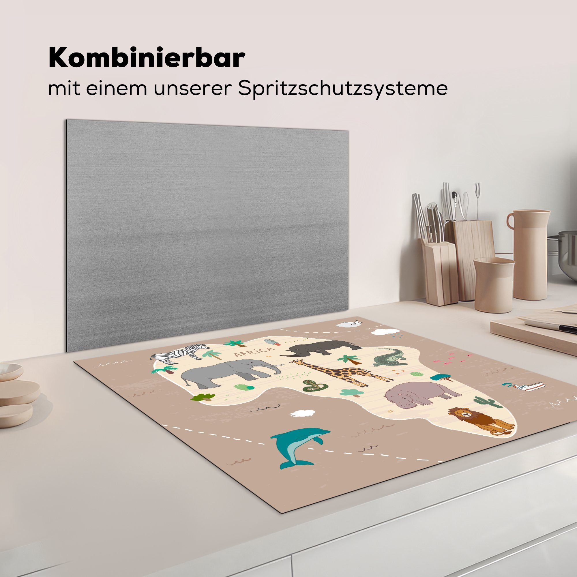 cm, 78x78 Herdblende-/Abdeckplatte Tiere Afrika tlg), - - Kinder Mädchen, - Weltkarte (1 MuchoWow Jungen Vinyl, Ceranfeldabdeckung, Arbeitsplatte für küche - -