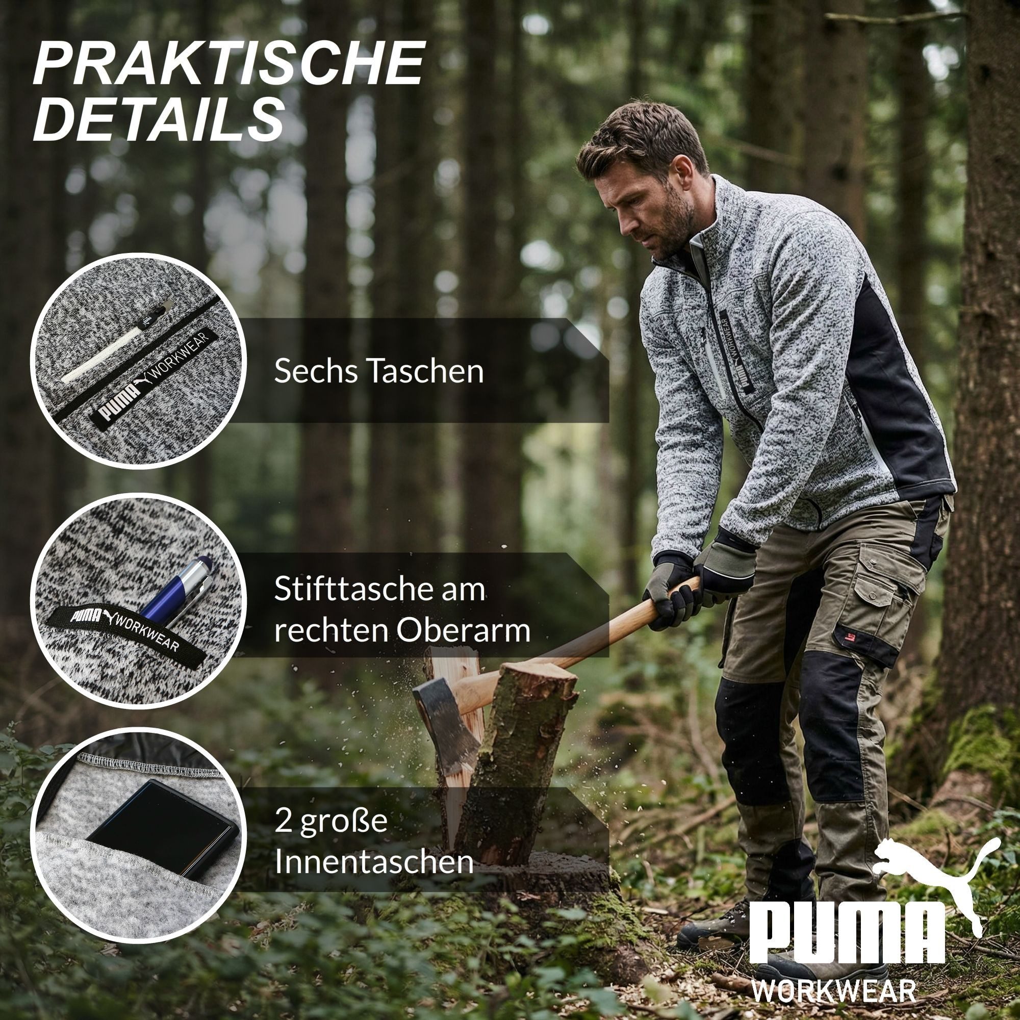 PUMA Workwear Fleecejacke Strickfleecejacke mit Stehkragen, verlängertes Rückenteil – Bild 3 von 5