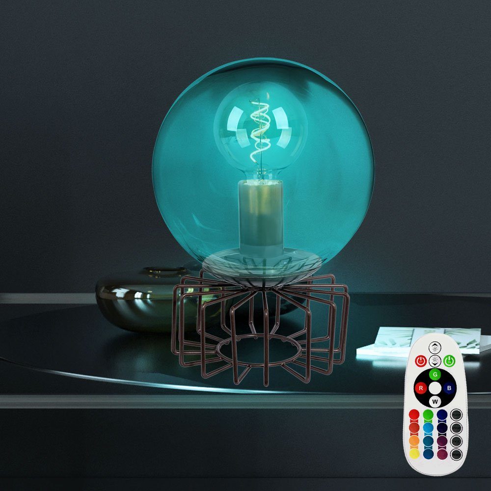 Warmweiß, bronze Farbwechsel, etc-shop Leuchtmittel dimmbar Leuchte Glas Lampe Tisch inklusive, Kugel LED Tischleuchte,