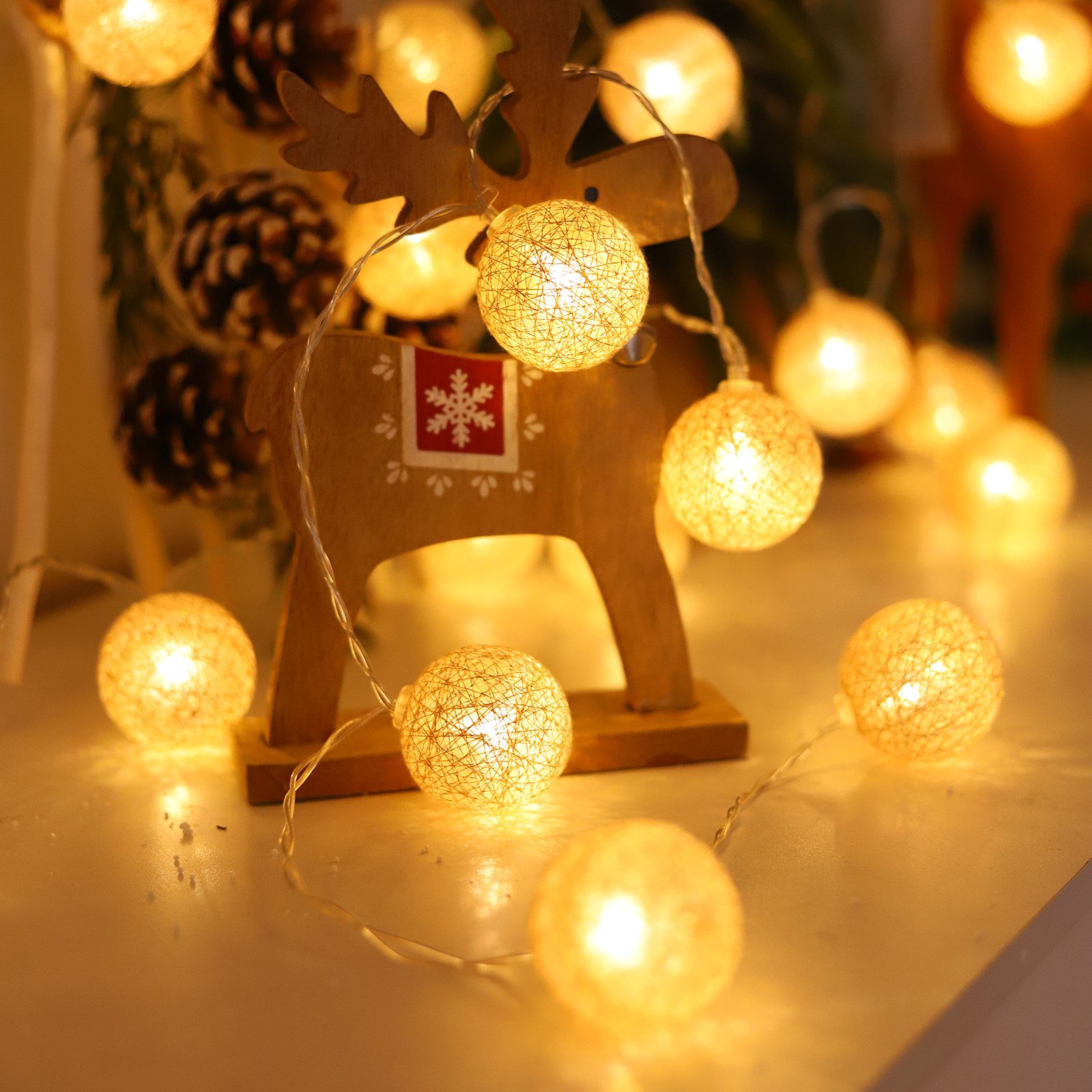 MUPOO LED-Lichterkette Wattebällchen Lichterkette Batteriebetrieben Festdek günstig online kaufen