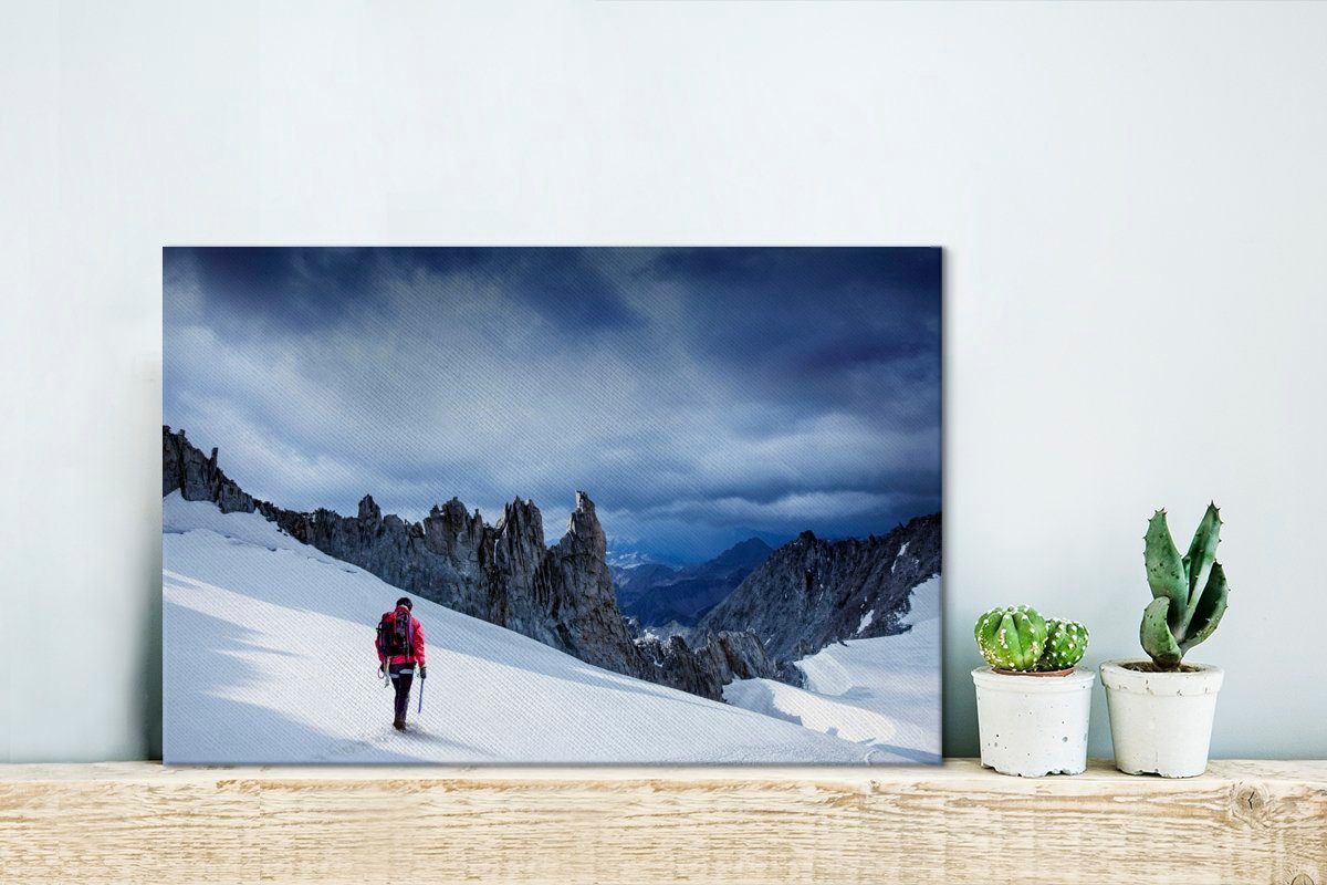 St), OneMillionCanvasses® dem (1 cm Leinwandbild Aufhängefertig, Mont Bergsteiger Wanddeko, Blanc, 30x20 Leinwandbilder, Wandbild auf