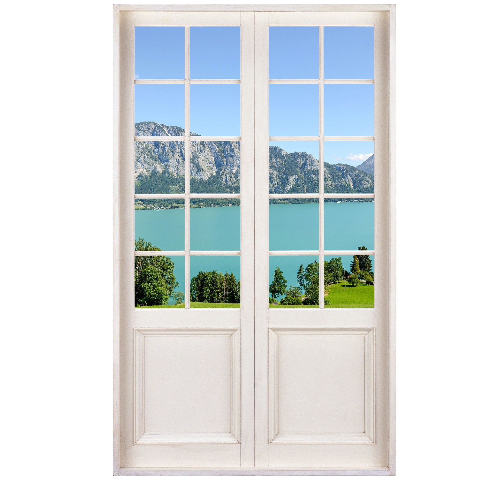 WallSpirit Wandsticker Terrassentür mit Ausblick" 120 x 200 cm - Wandtattoo (Einzelaufkleber, Montagefertig), Selbstklebend, hohe Klebkraft, rückstandslos abziehbar