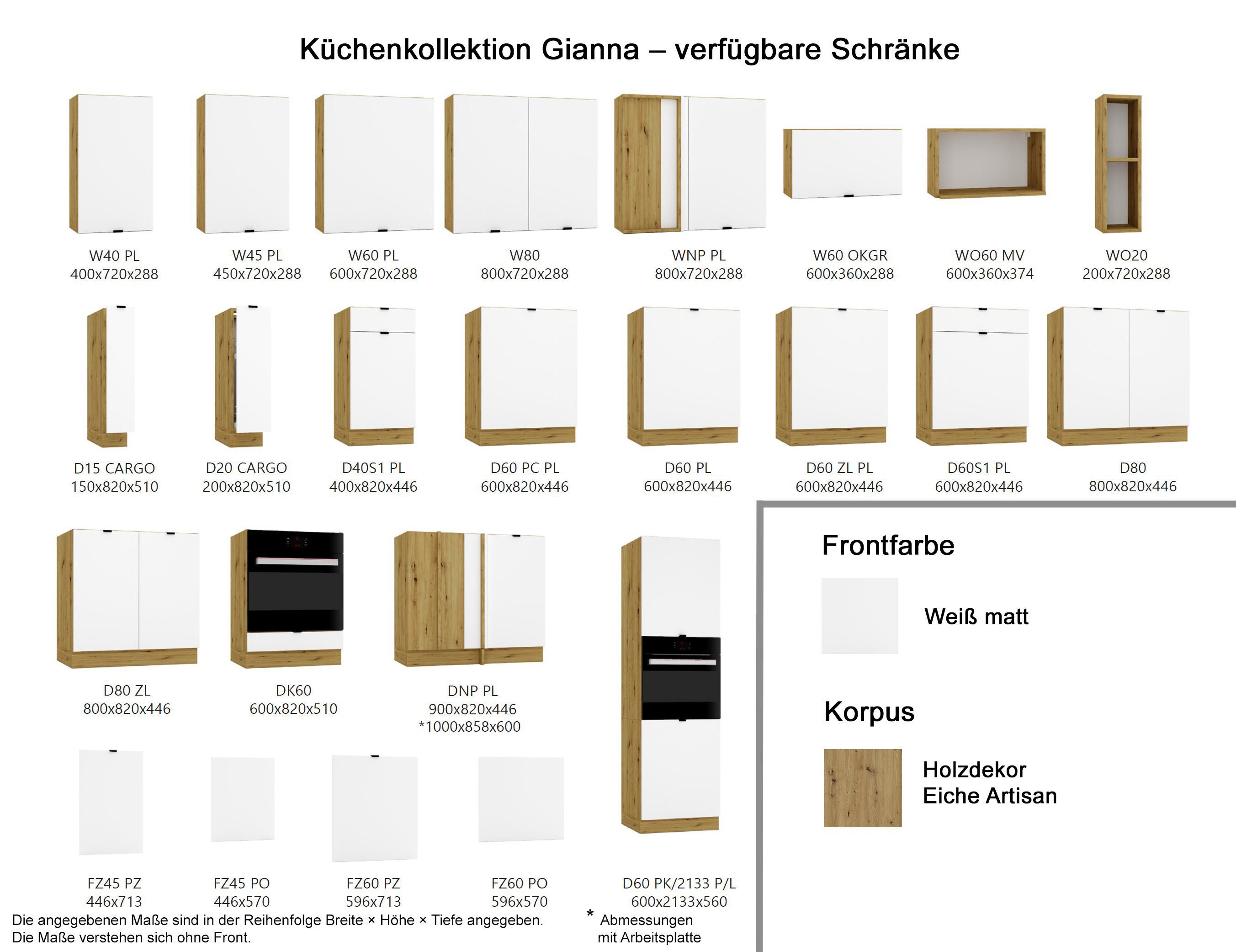 Möbel für Dich Winkelküche moderne Eckküche in L-Form Gianna 260x200 cm, weiß, 9-teilig