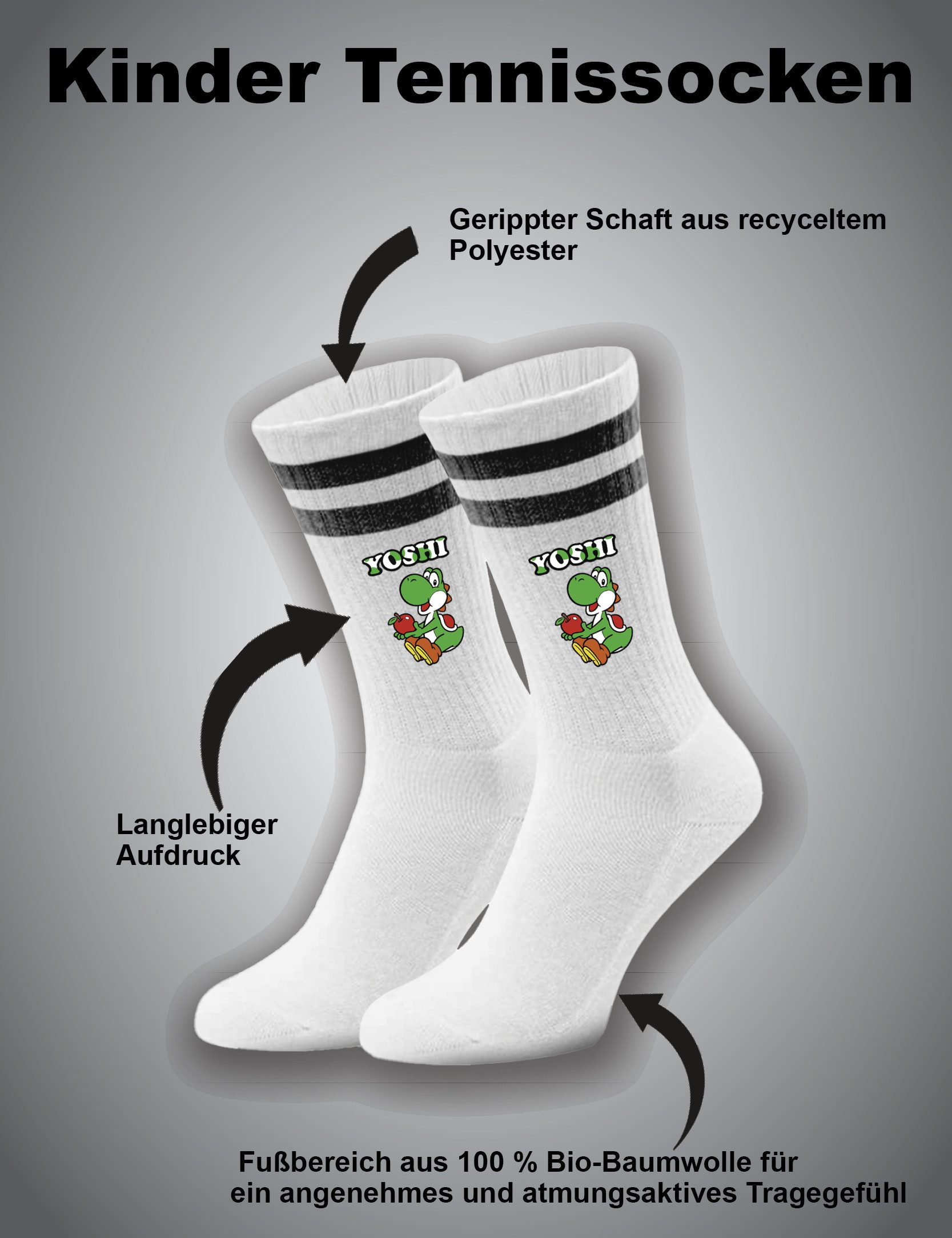 Youth Designz Tennissocken Yoshi Unisex Socken Geschenk für Jungen und Mädchen mit verstärkter Verse und Zehenbereich