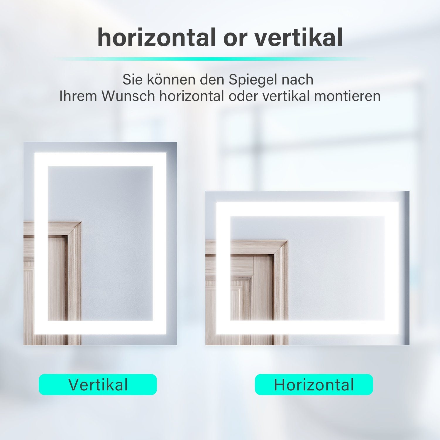 SONNI Schminkspiegel Badspiegel mit LED Beleuchtung 60 cm Wandspiegel kaltweiß IP44, energiesparend, Lichtspiegel, Badezimmerspiegel, Schminkspiegel