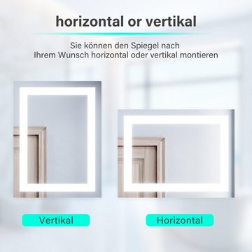 SONNI Badspiegel Badspiegel mit Beleuchtung 60 x 50cm LED Badpiegel Lichtspiegel, Kupfer bleifreie Wandspiegel Badezimmerspiegel kaltweiß IP44