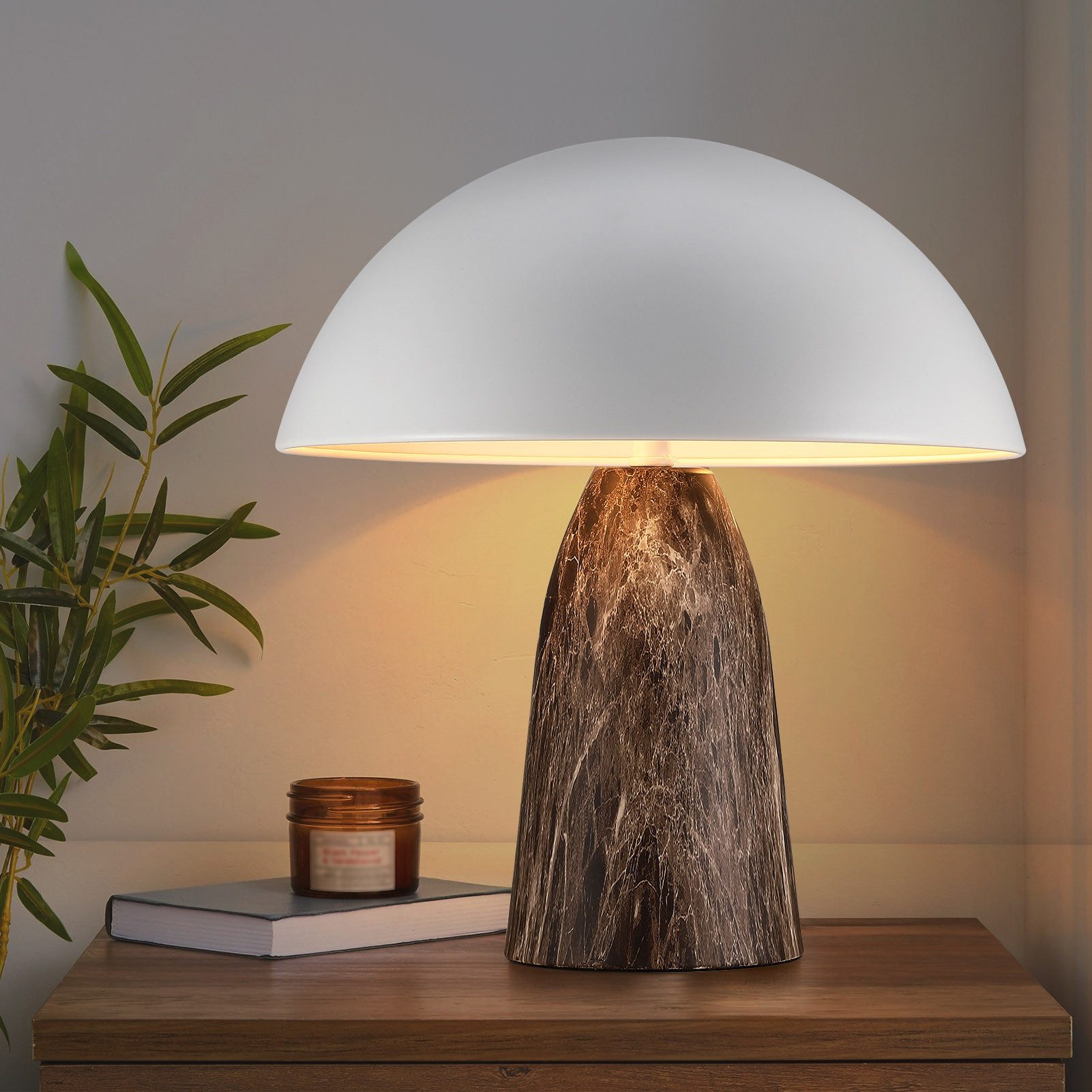 STANBOW Nachttischlampe Pilz-Tischlampe aus Metall,33,8 cm,dunkelbraun/grau-weiß,modern, ohne Leuchtmittel, E14,für Wohnzimmer,Esszimmer & Schlafzimmer