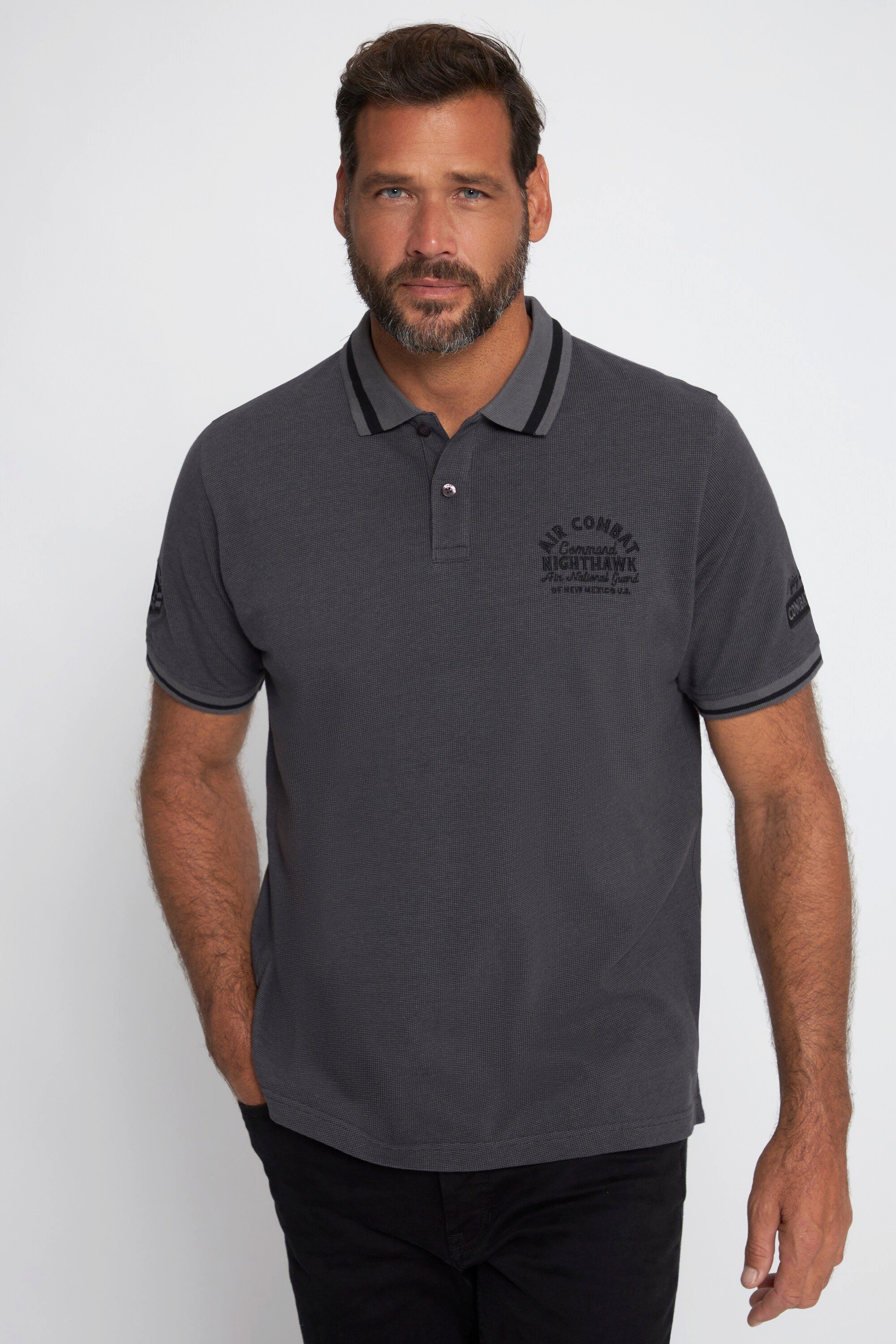 Halbarm anthrazit Badges Piqué JP1880 Poloshirt Poloshirt