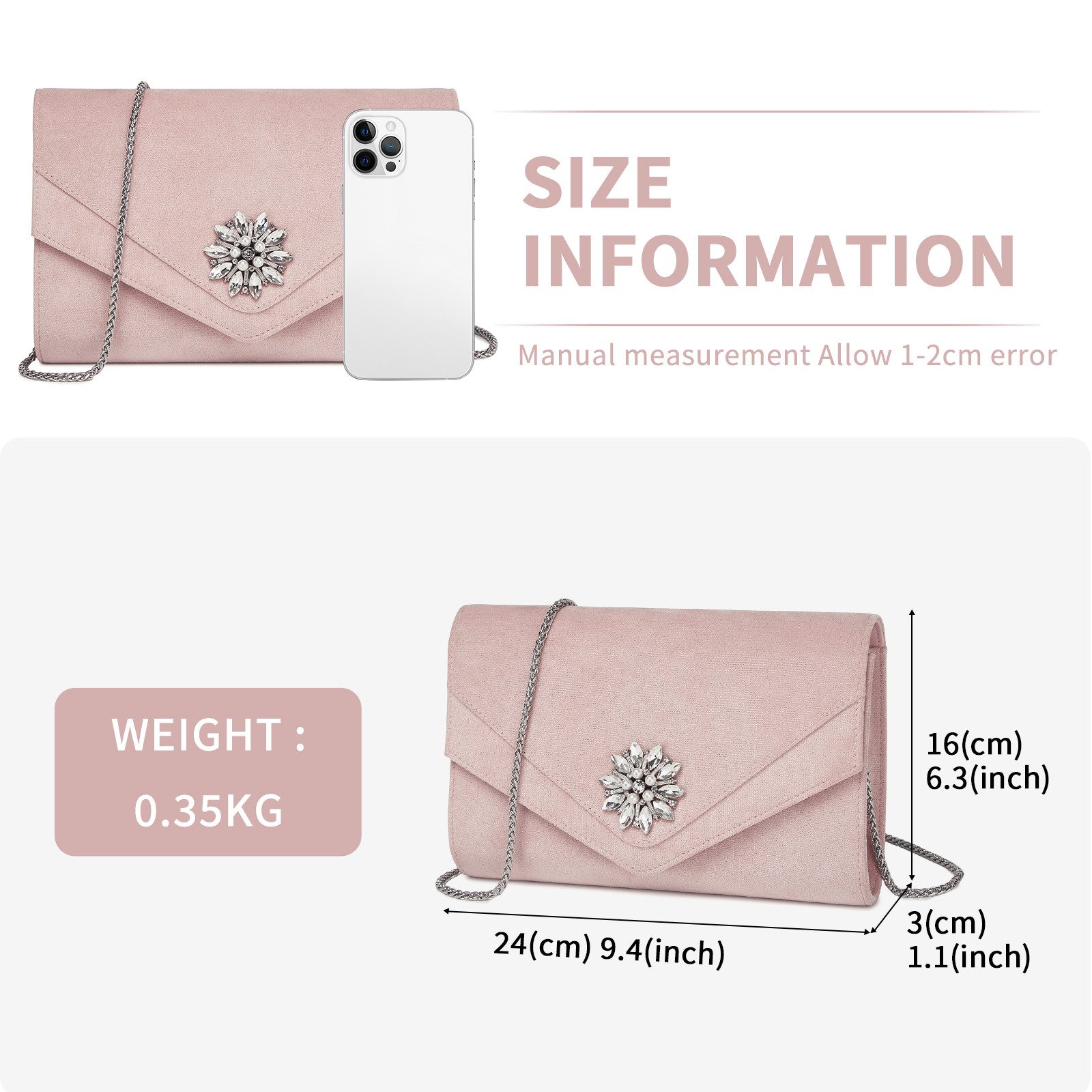 Miss Lulu Clutch Damen, Elegante Abendtasche mit Diamantbesatz & Kette – Bild 2 von 5