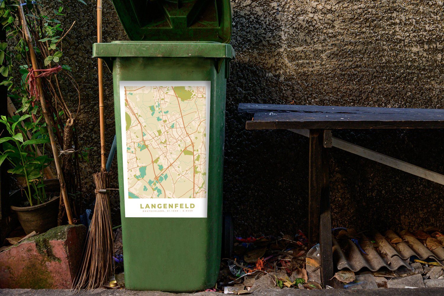 - Karte (1 MuchoWow Abfalbehälter Wandsticker Mülleimer-aufkleber, Sticker, Container, - Stadtplan Langenfeld St), Mülltonne, - Jahrgang