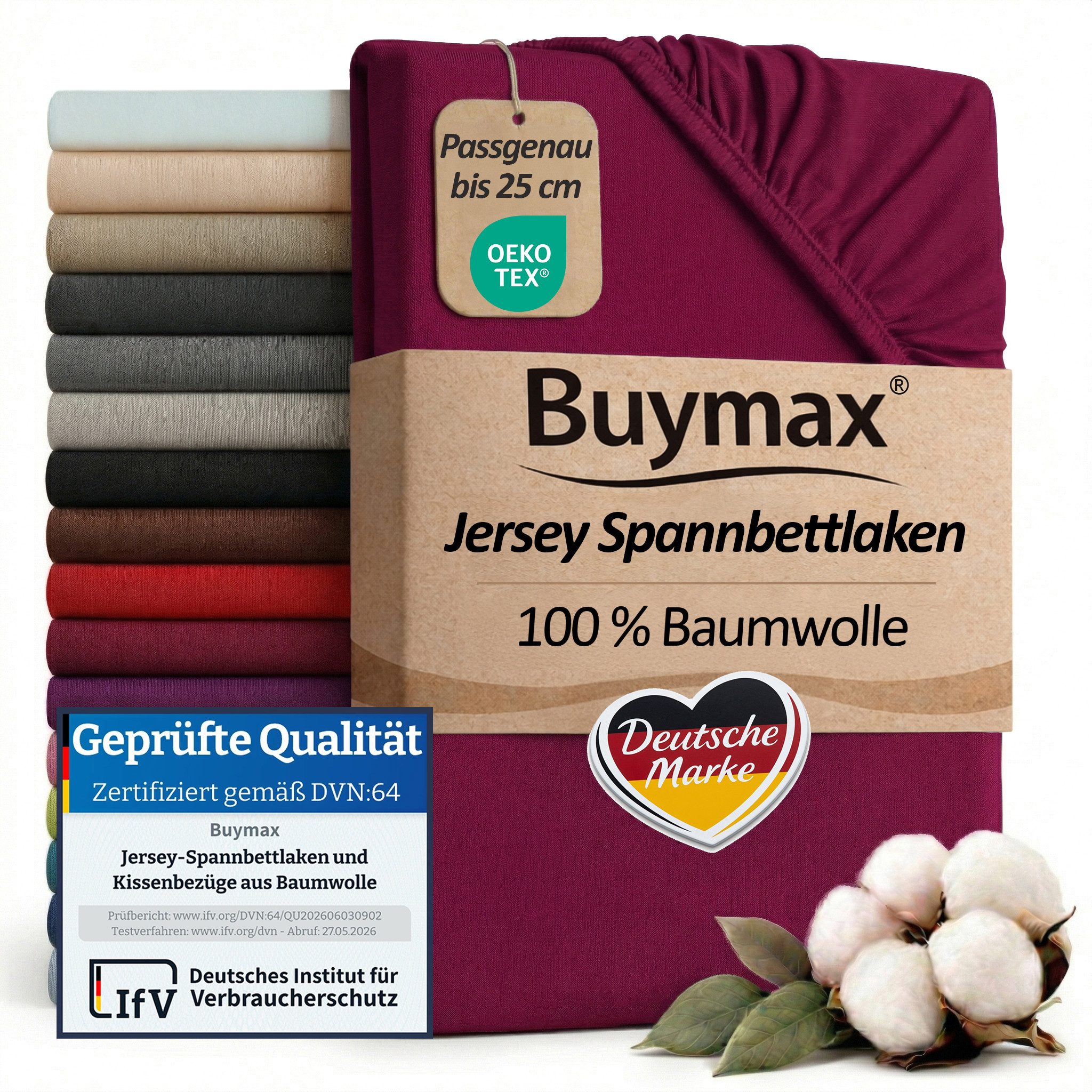 Buymax Spannbettlaken Buymax Jersey aus 100% Baumwolle, Jersey, Gummizug: Rundumgummi, (1 Stück), Pflegeleicht und Atmungsaktiv in Verschiedenen Farben und Größen