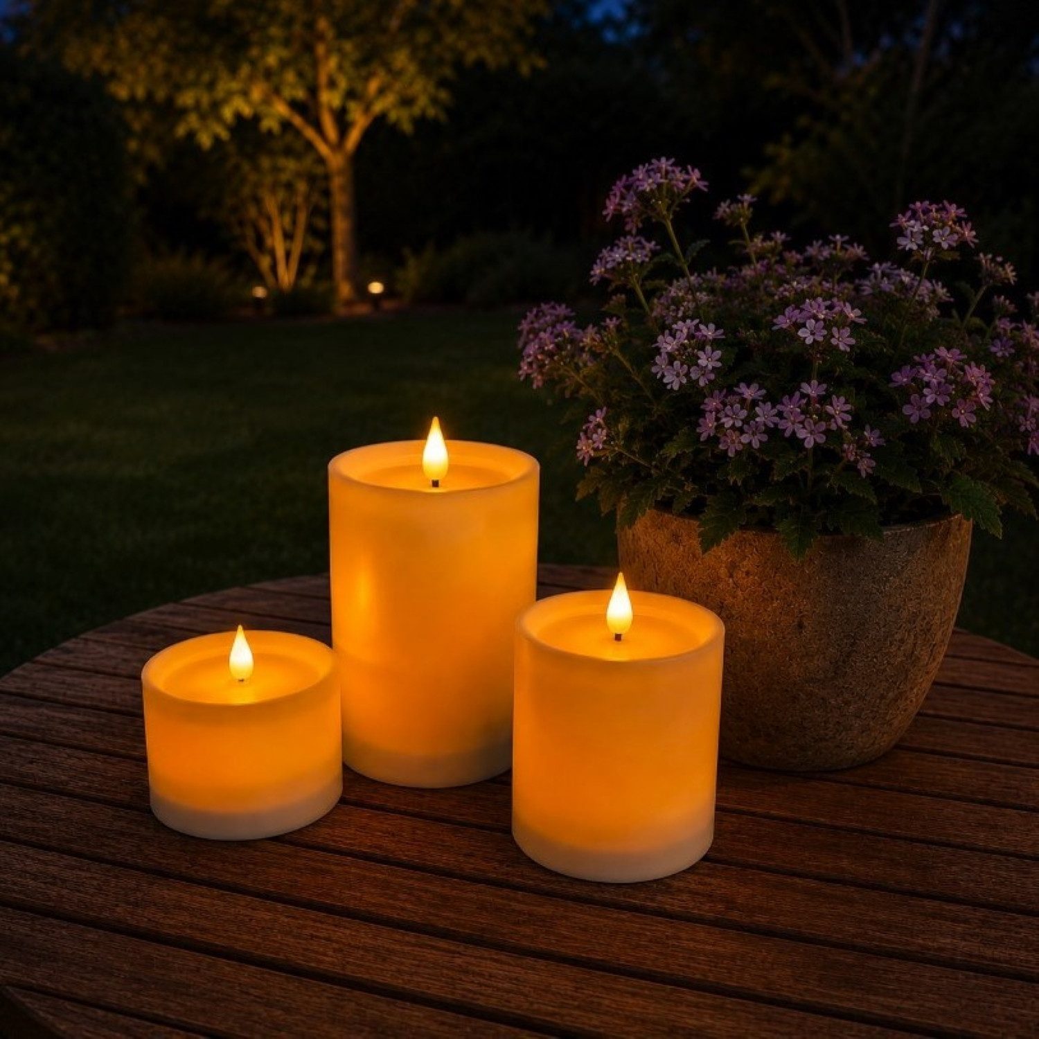 Online-Fuchs LED Solarleuchte - 3 LED Solar Kerzen, aufladbar für draußen - Lampen Outdoor, realistische Kerzenflamme, warmweiß, zusätzlich im Inneren beleuchtet - 9, 12 und 17 cm hoch