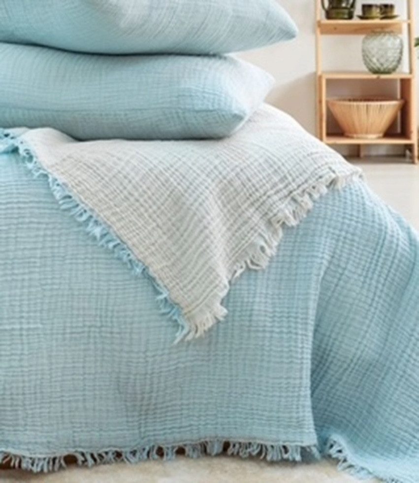 Wohndecke Musselin Wohndecke Hellblau Double Face 160cmx230cm, Sandiik