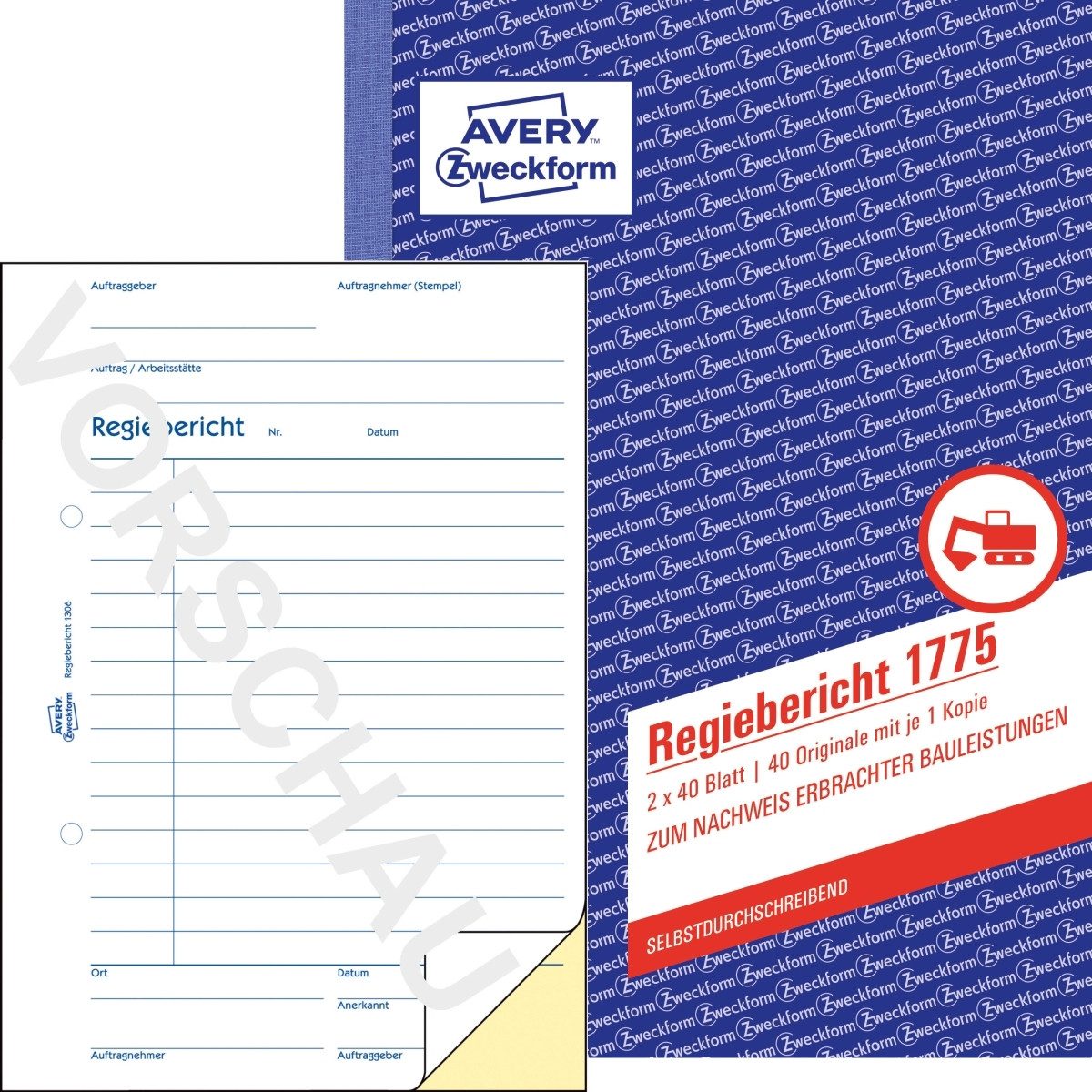 Formularblock Formularbuch Regiebericht A5 2x40 Blatt selbstdurchschreibend weiß/gel