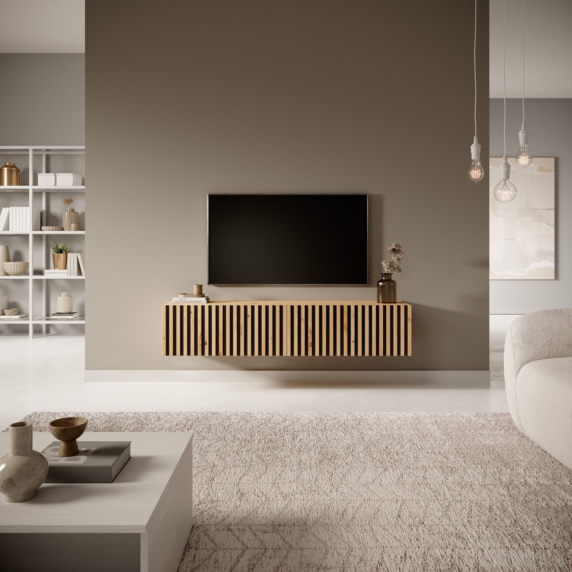 Selsey TV-Schrank TELIRE Hängend mit 2 grifflosen Lamellenfronten, 138,6 cm