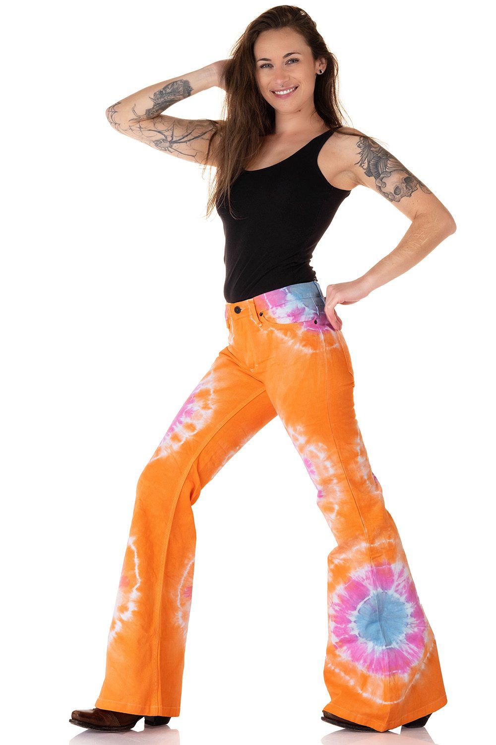 Comycom Schlaghose Damen Batik orange bunt