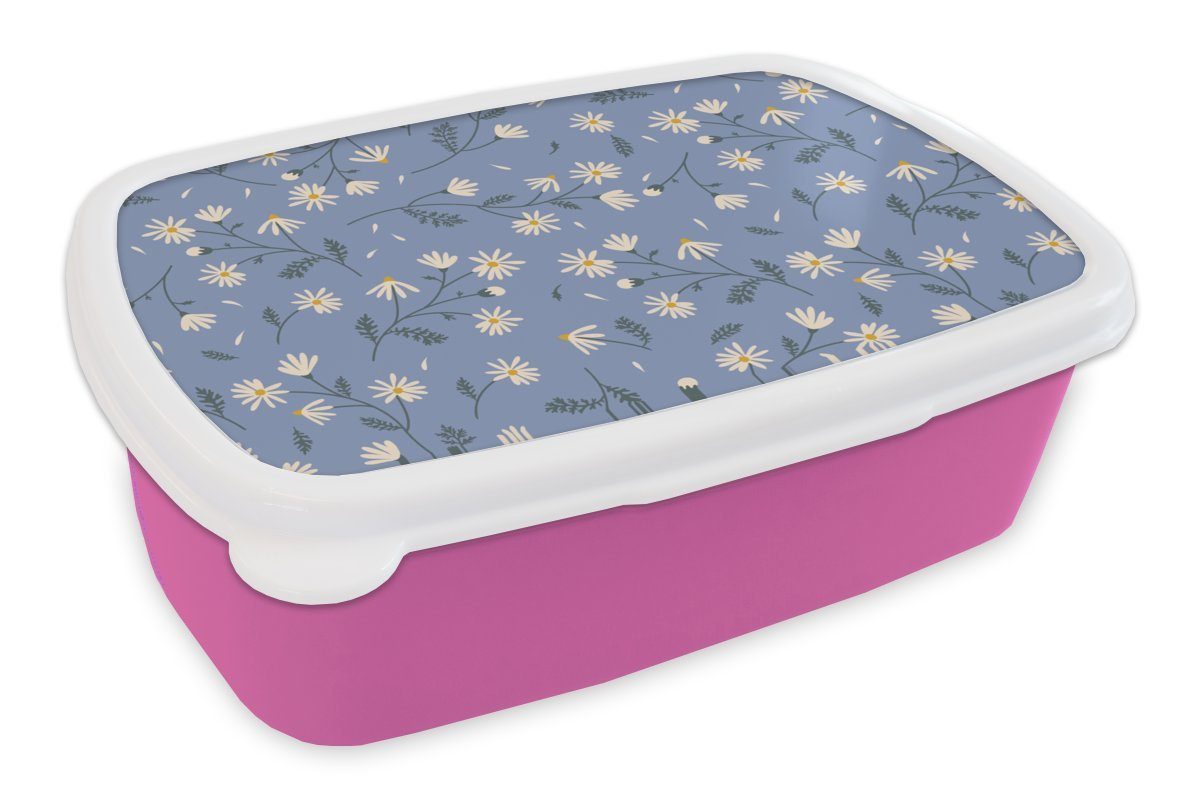 MuchoWow Lunchbox Blumen Brotdose rosa Kunststoff (2-tlg), Kinder, Brotbox Snackbox, - Erwachsene, Gänseblümchen, für Mädchen, Muster - Kunststoff