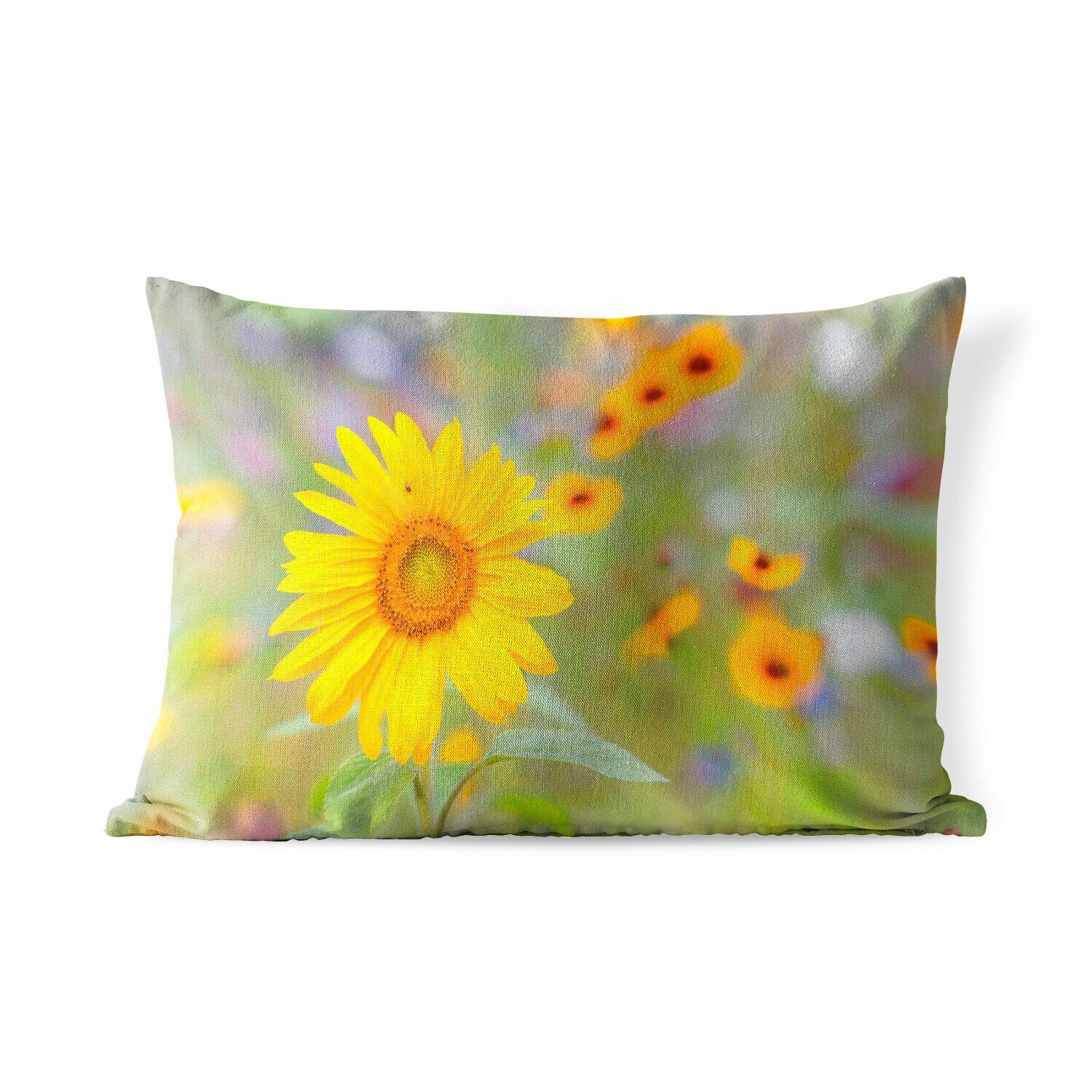 MuchoWow Dekokissen Blumen - Sonnenblume - Gelb, Outdoor-Dekorationskissen, Polyester, Dekokissenbezug, Kissenhülle