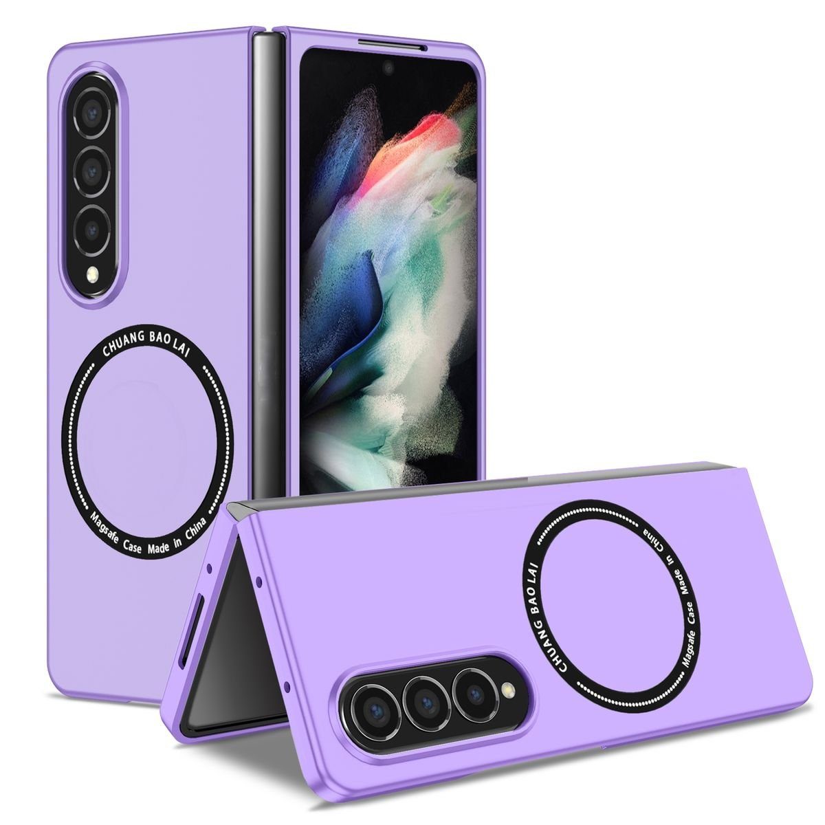 Wigento Handyhülle Für Samsung Galaxy Z Fold4 5G Magnet Magsafe Design Handy Tasche Hülle Etuis Lila