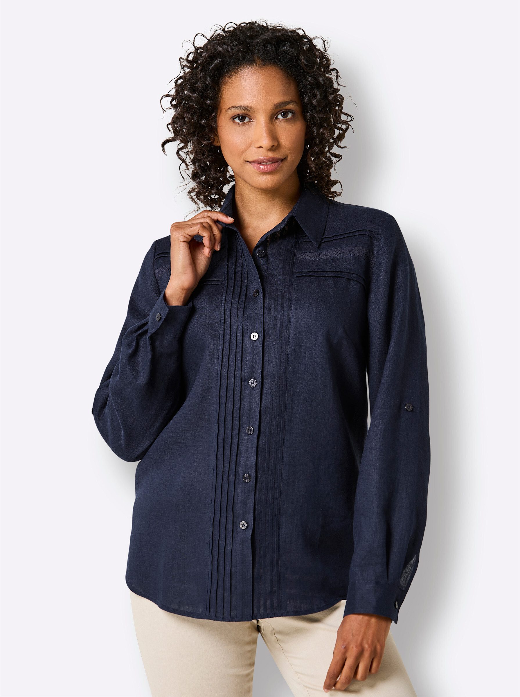 creation L Klassische Bluse Leinen-Bluse Langarm