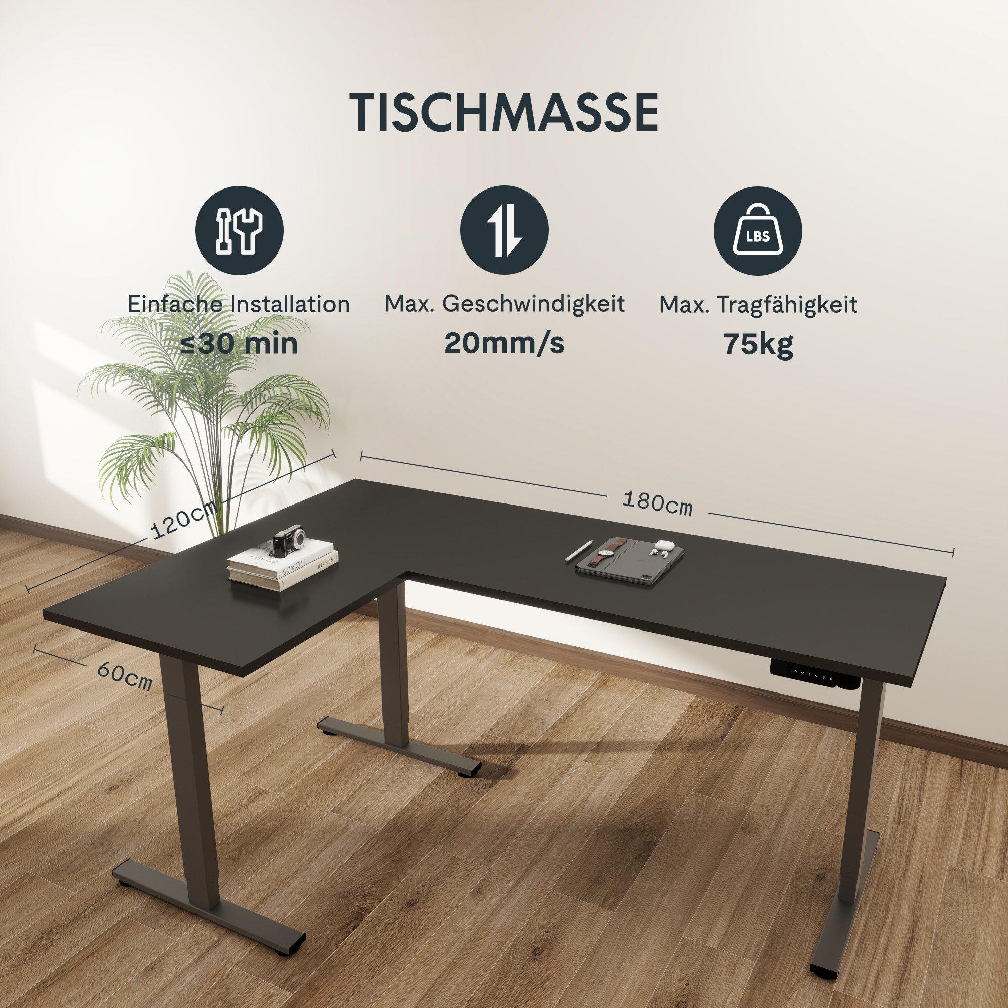 FLEXISPOT Eckschreibtisch Q1/Q3L L-Computertisch (4 Höhen-Speicherplätze & Anti-Kollisionssystem & Geräuschlos), Höhenverstellbarer L-Form Schreibtisch 180 x 120 cm