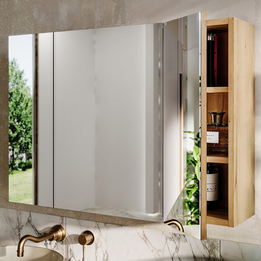 Lomadox Spiegelschrank NEWPORT-56-EVOKE mit 80 cm Breite in Eiche, 3-türig