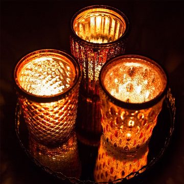 Jinfa Teelichthalter Jinfa® 3er Set Teelichtgläser auf Spiegelplatte (3er Set Windlichter in Gold, 3 Stück)