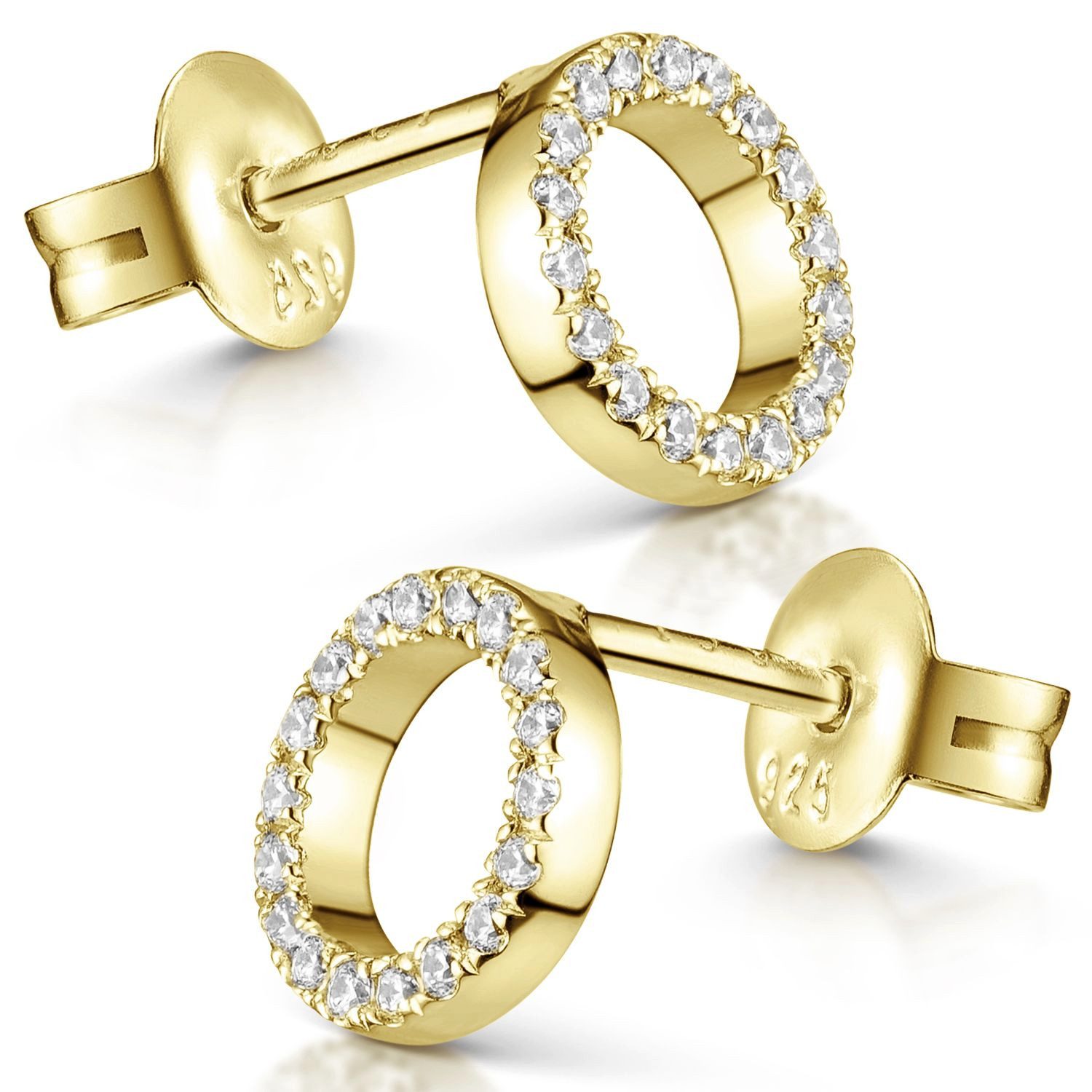 Materia Paar Ohrstecker Kreis Gold mit Zirkonia 8mm SO-439, aus 925 Sterling Silber, vergoldet