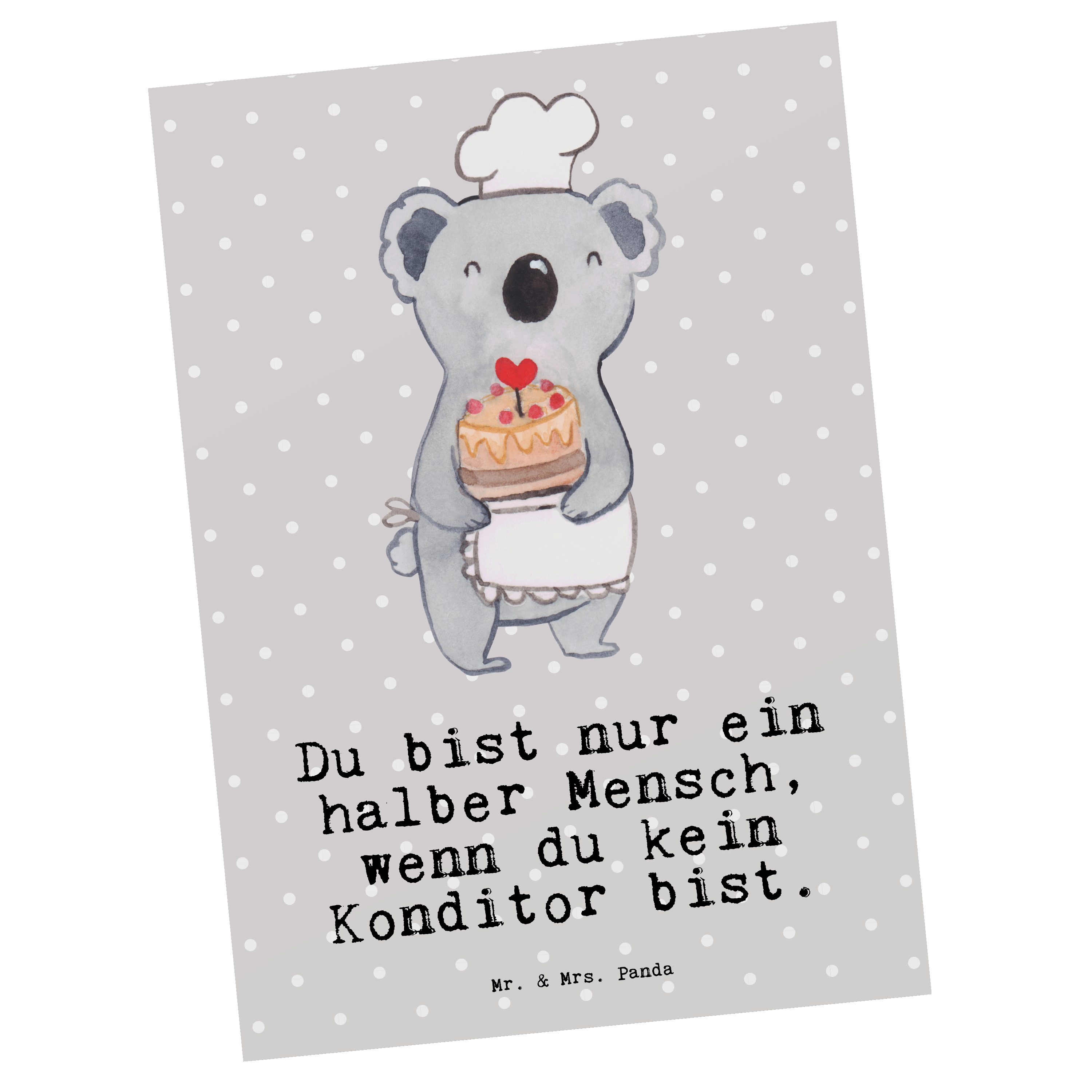 & Mr. - Bäcker, Postkarte Gesche Konditor Panda Herz Geschenk, mit Pastell Jubiläum, Mrs. - Grau