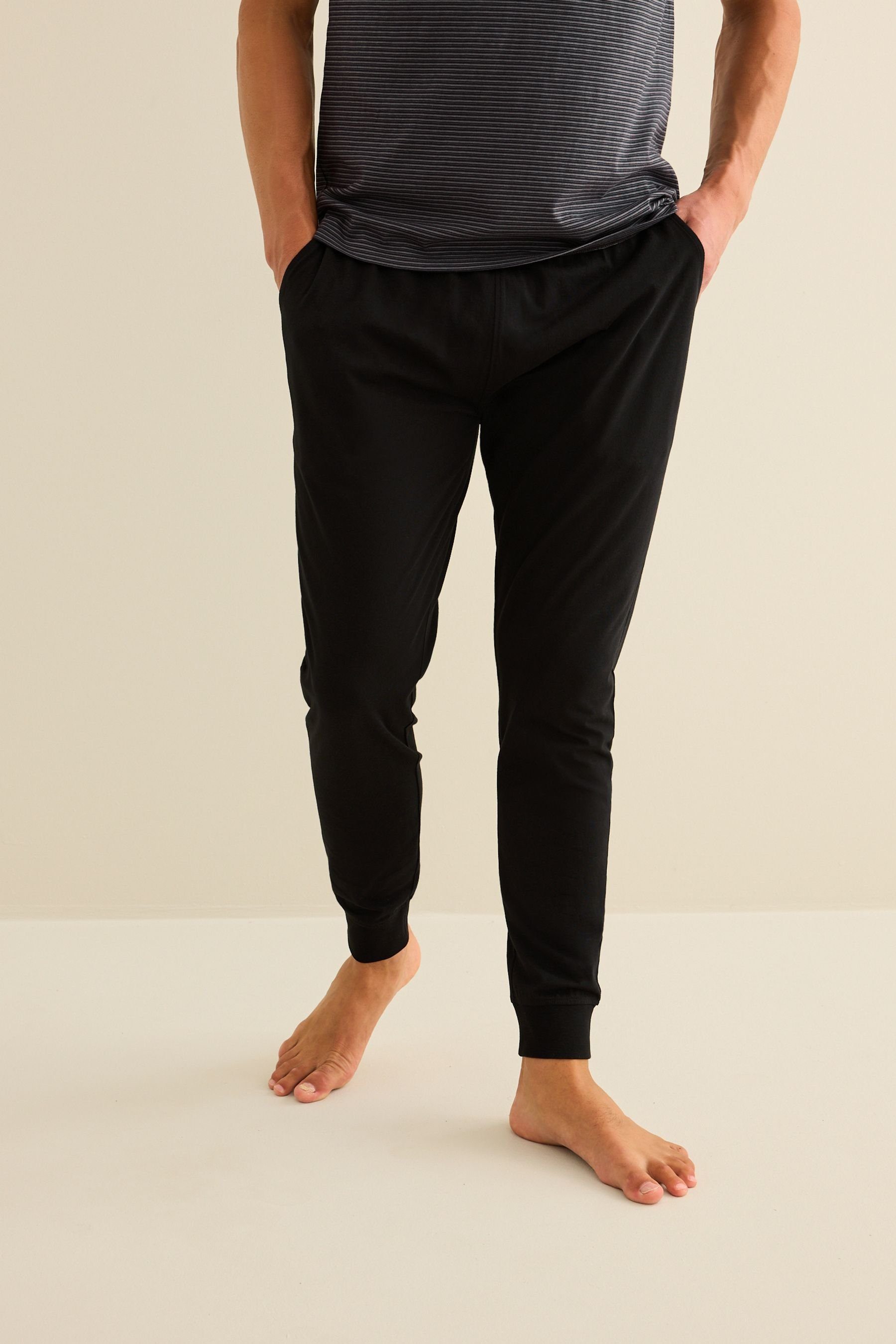 Pyjama Jersey-Schlafanzug (2 Next Grey/Black tlg) Fine Stripe mit Bündchen