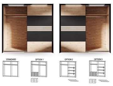 möbelando Schwebetürenschrank MELIKA 302SX (BxHxT: 220x213,1x60 cm) in F:Schwarz/Dekor Lamellen ArtisanEiche/K:Artisan Eiche