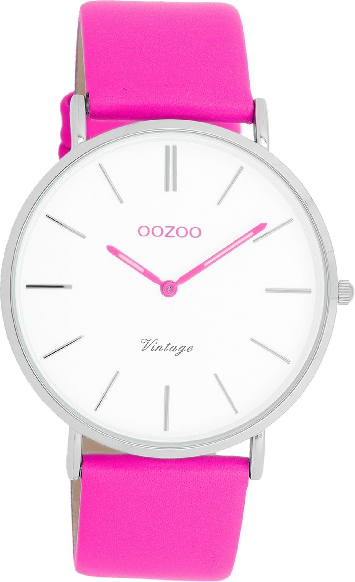 Fashion groß pink, Damen Armbanduhr OOZOO (ca. Lederarmband Series, Vintage rund, Damenuhr 40mm), Oozoo Quarzuhr