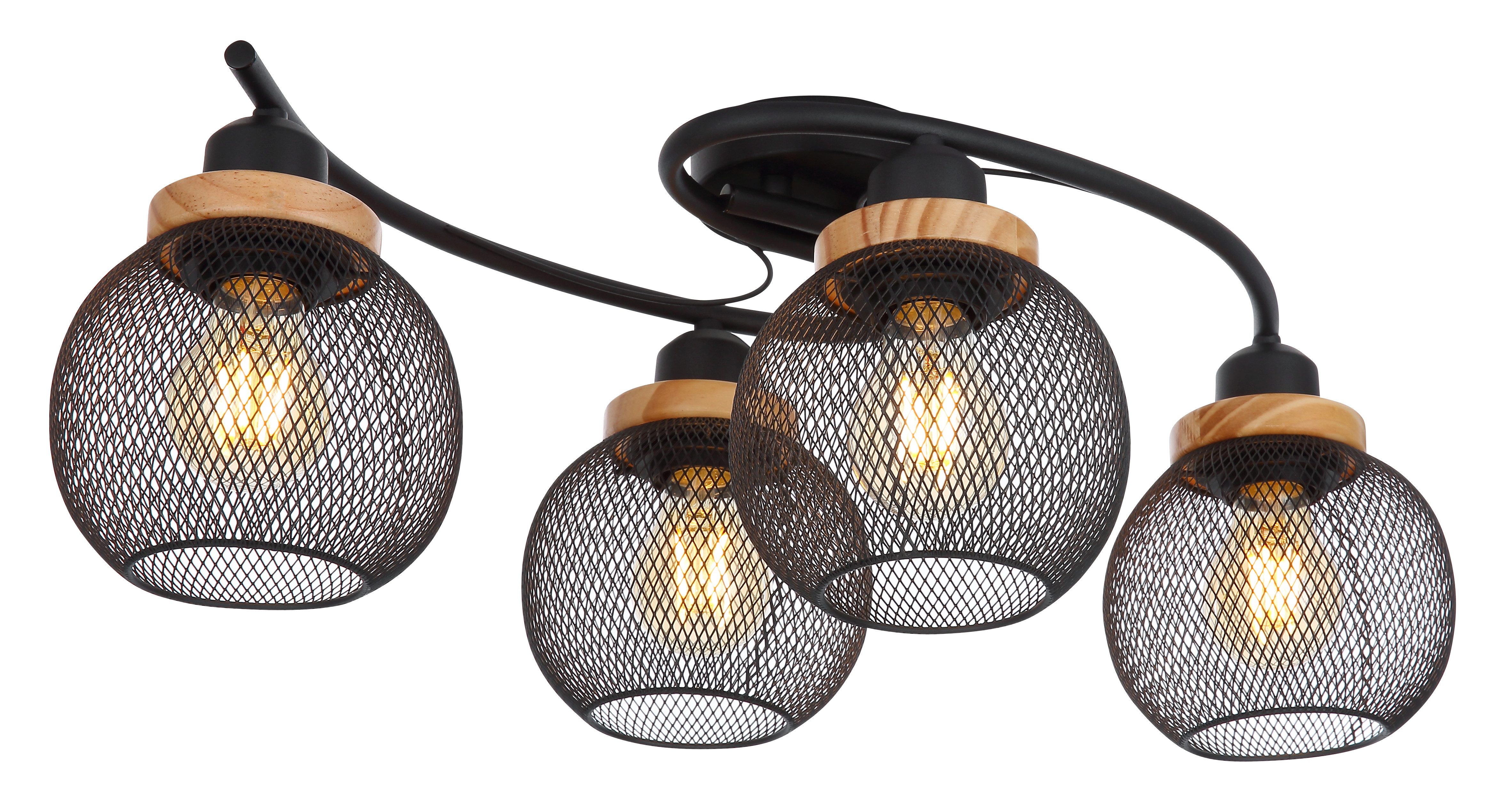 GLOBO LIGHTING Deckenleuchte PABLO, ohne Leuchtmittel, Deckenlampe Metall schwarz Metallgeflecht Holz Küche Wohnzimmer