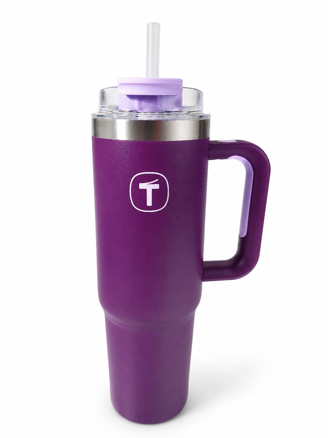 TUPPERWARE Trinkflasche TUPPERWARE Tumbler 1,1 L pflaume mit Strohhalm und Henkel